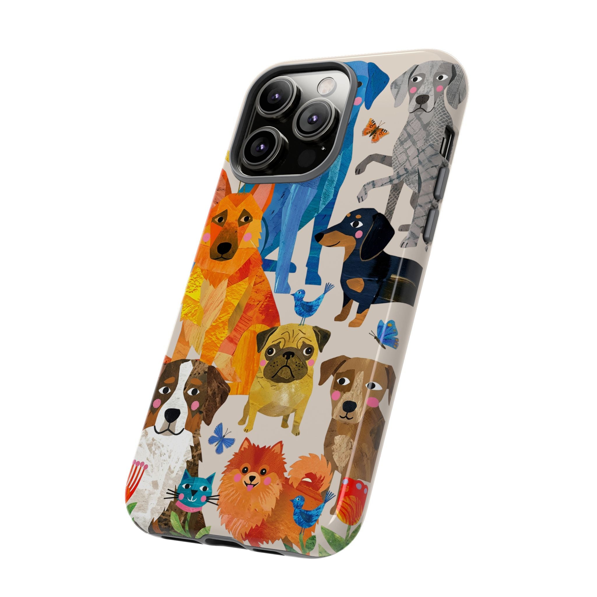 Colorful Dogs Pattern iPhone Case | Cute Watercolor Puppy Design Tough Case
