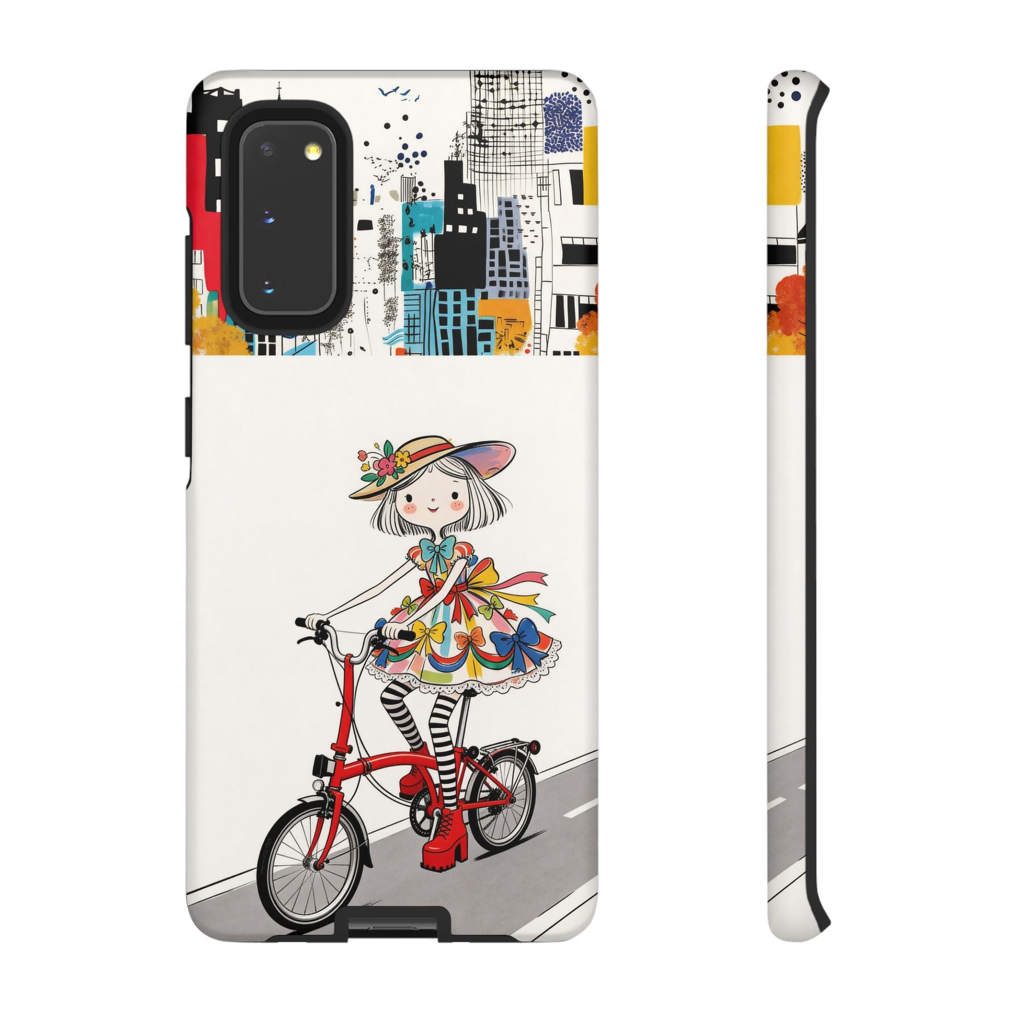 Whimsical Girl on Brompton Bicycle Urban Illustration Samsung Galaxy Phone Case