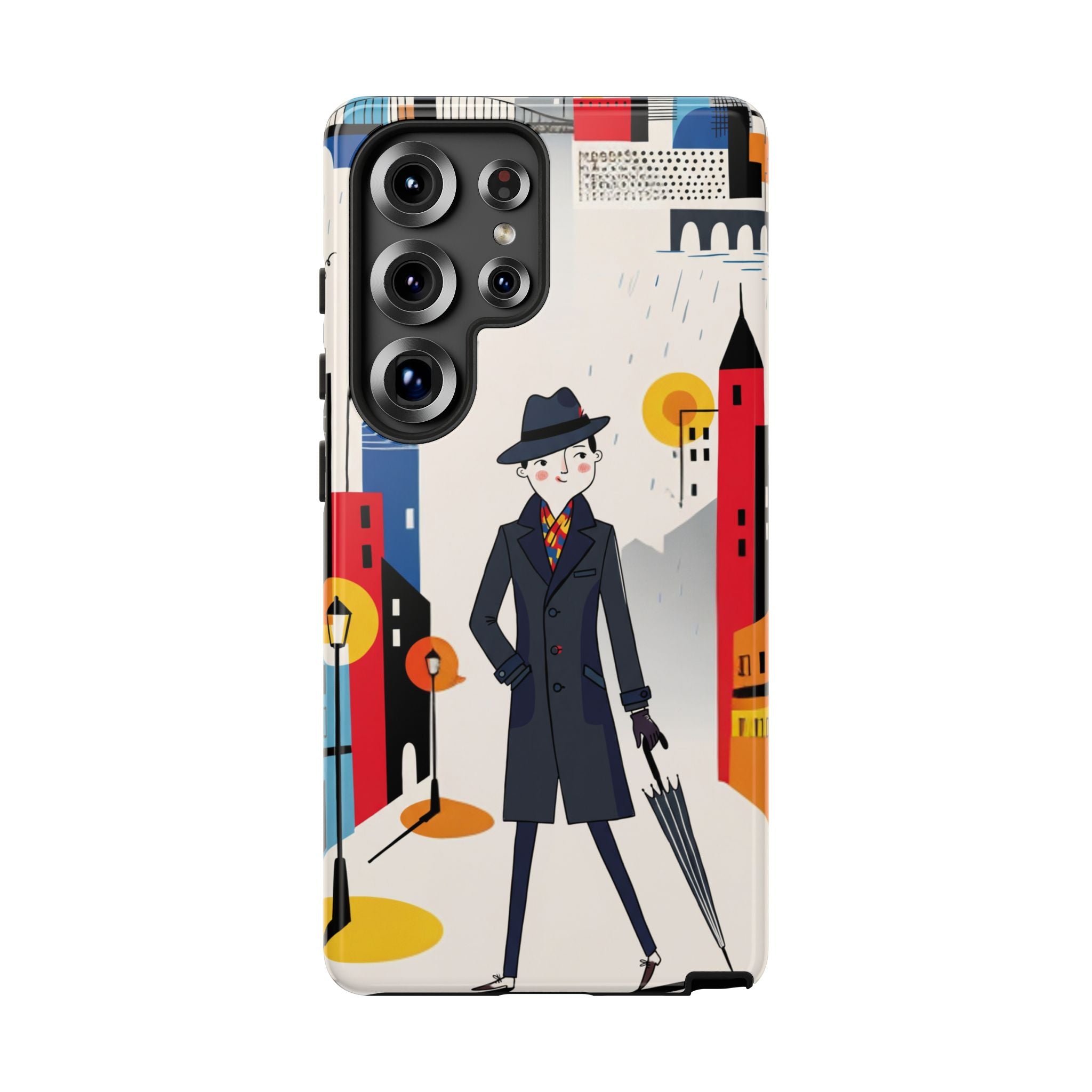 Retro Gentleman in Cityscape Illustration Samsung Galaxy Phone Case