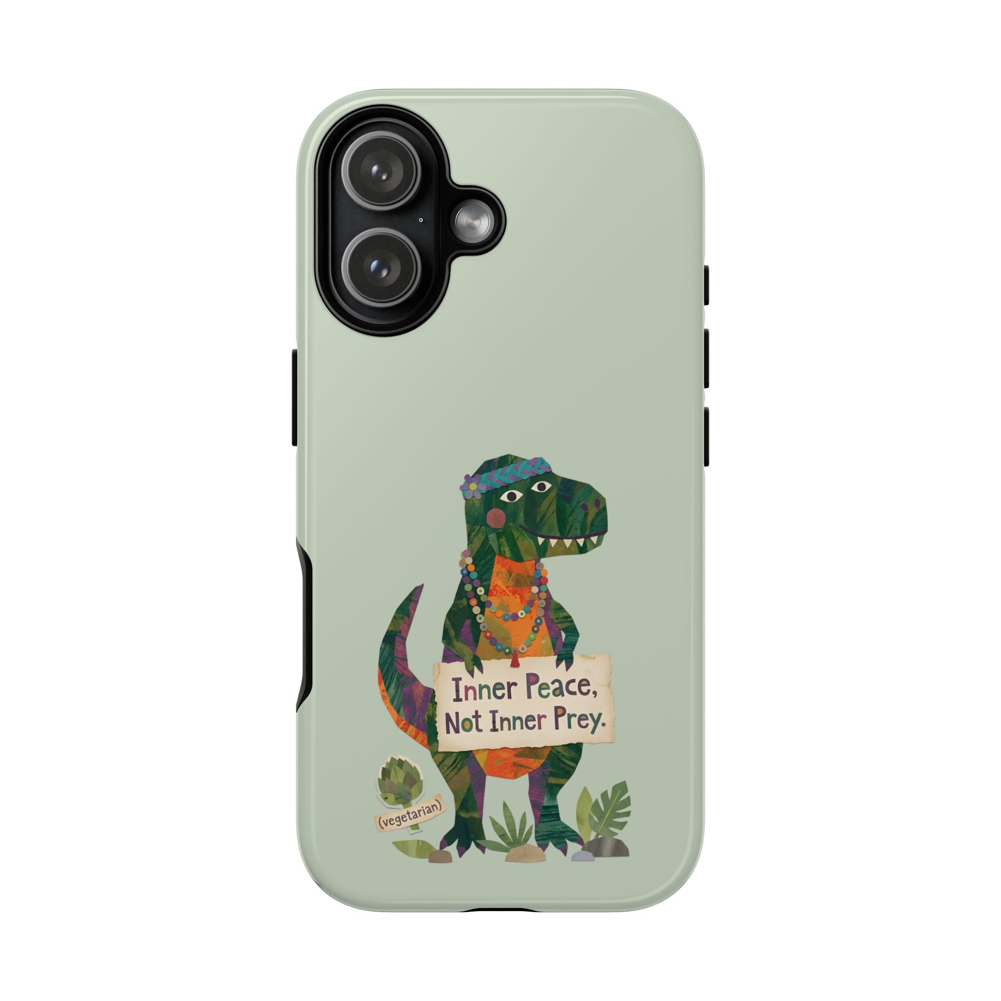 Funny T Rex Tough iPhone Case | Sage Green Inner Peace Dinosaur Cover