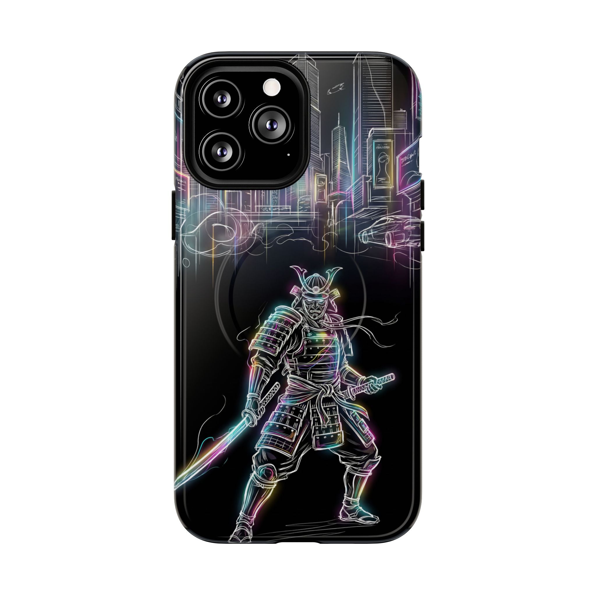 Neon Samurai MagSafe iPhone Case | Cyberpunk City Armor