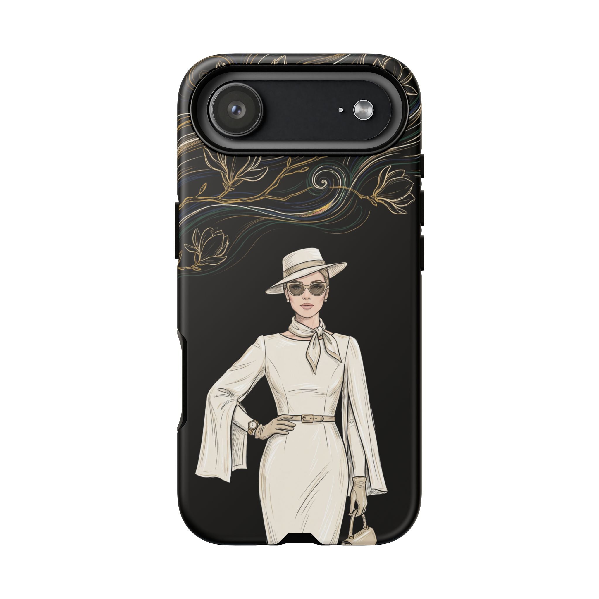 iPhone Case | Elegant Vintage Lady with Gold Floral Swirls
