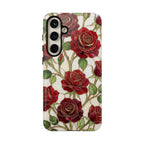 Custodia resistente per Samsung Galaxy con motivo floreale vintage a rosa rossa