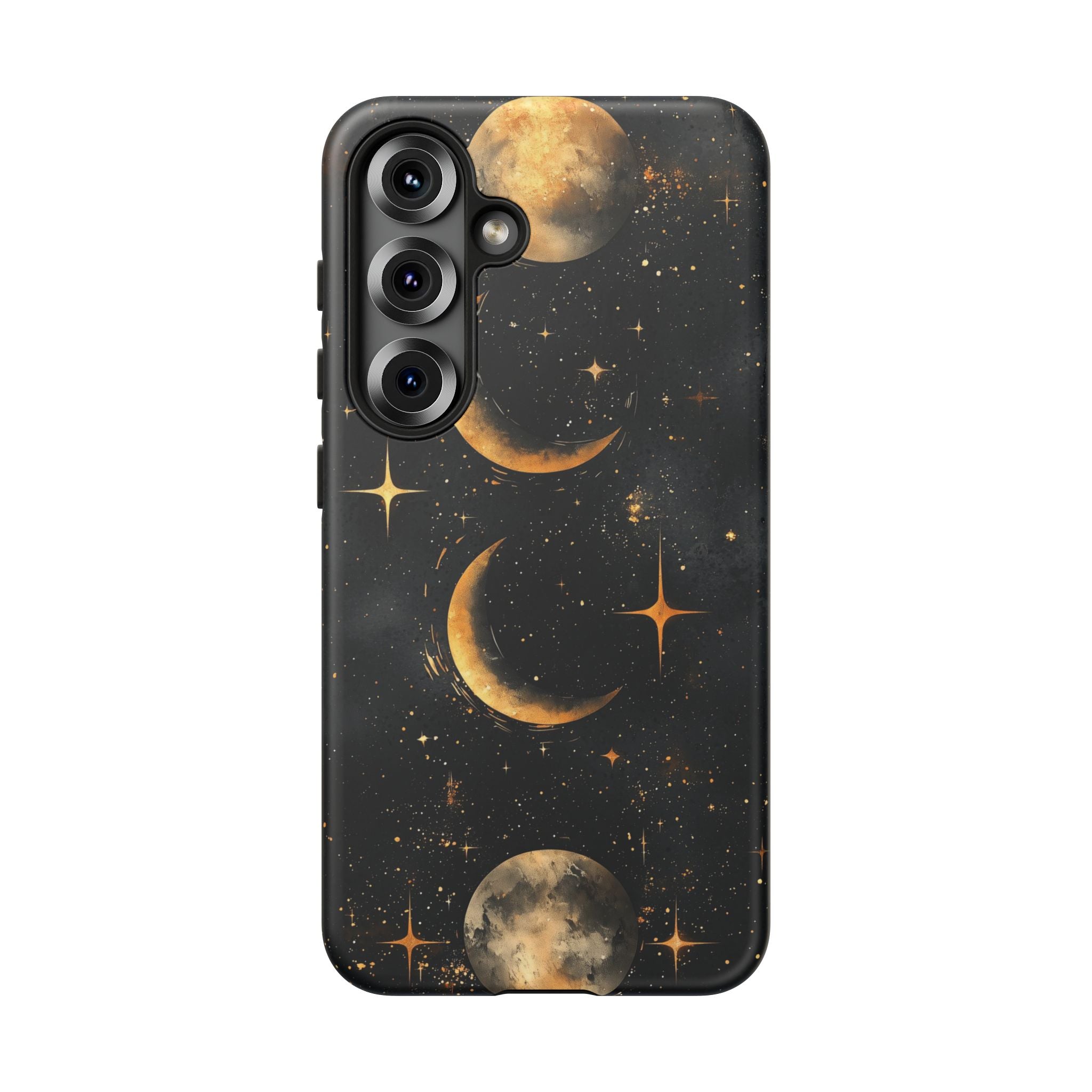 Celestial Moon Phases Tough Samsung Galaxy Case | Gold Crescent & Full Moon Galaxy Design