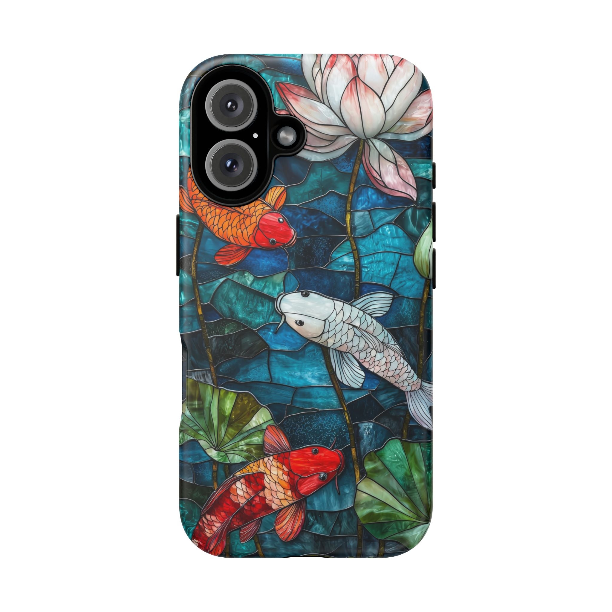Koi Pond Tough iPhone Case — Stained Glass Lotus & Koi Design