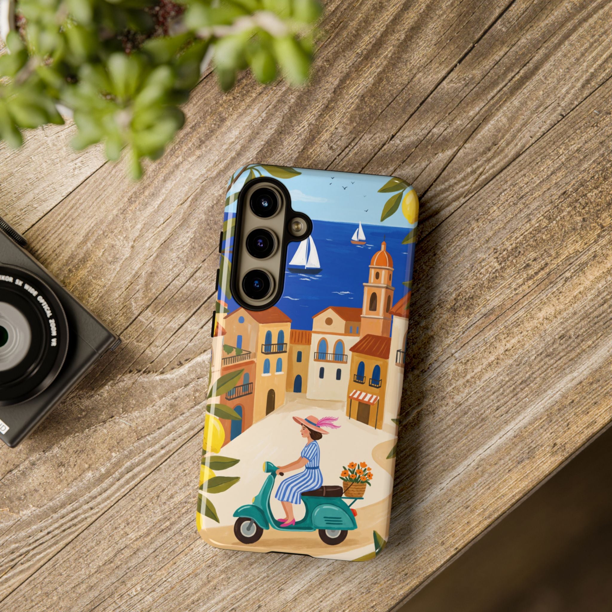 Mediterranean Scooter Samsung Galaxy Phone Case | Coastal Lemon Grove Design