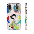Retro Fashion Cat Girl iPhone Case | Cute Dress & City Print