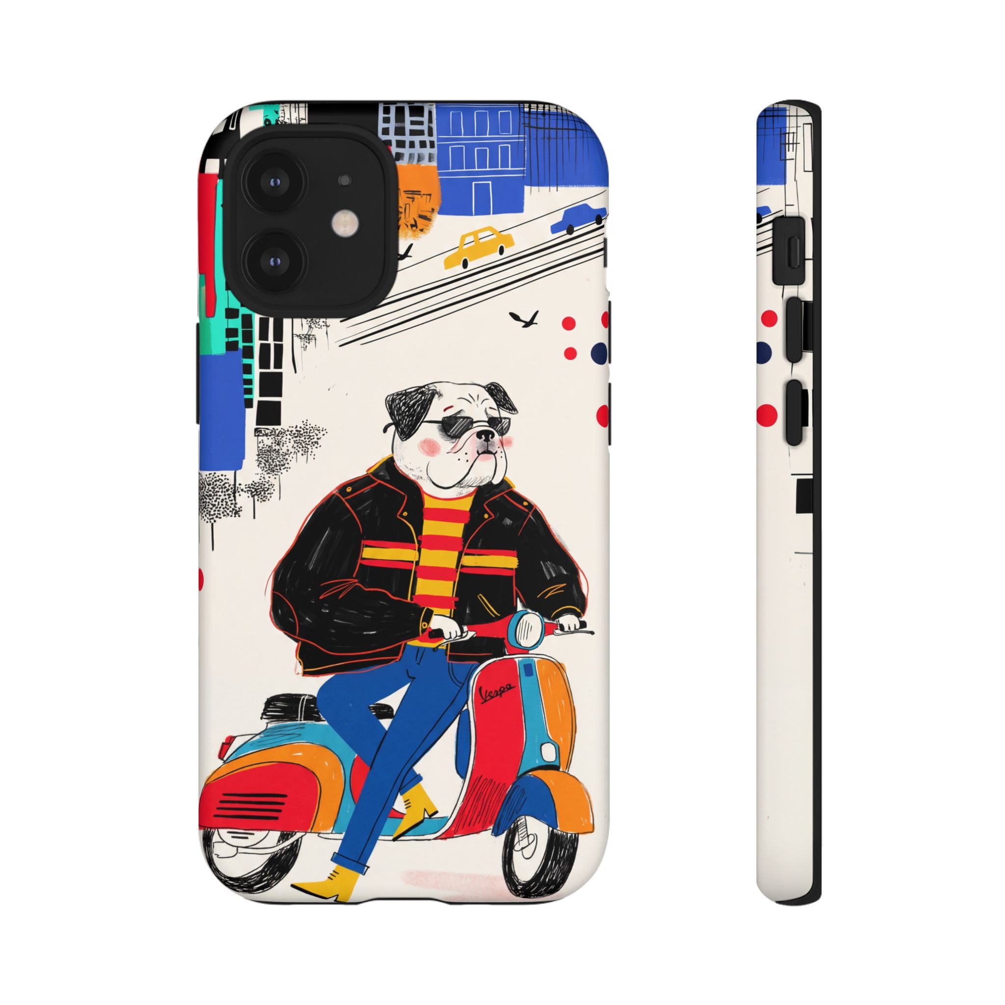 Bulldog Vespa iPhone Case | Retro Scooter Dog Protective Cover