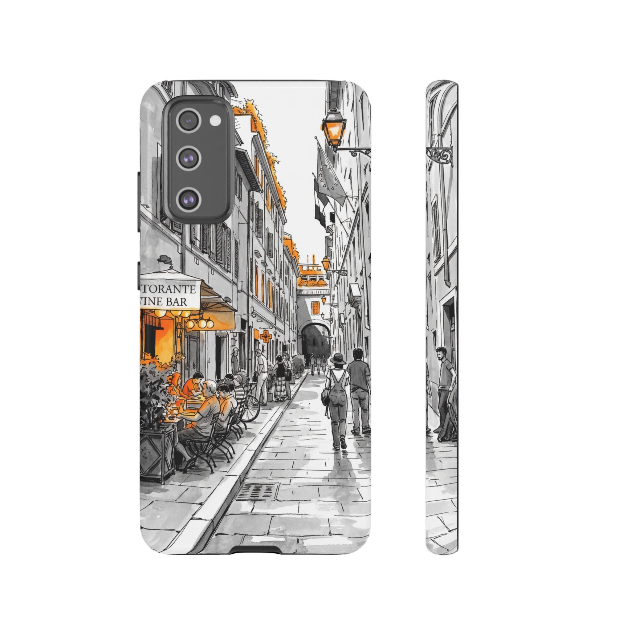 Italy Street Samsung Galaxy Case | Black & White Cityscape with Orange Accents