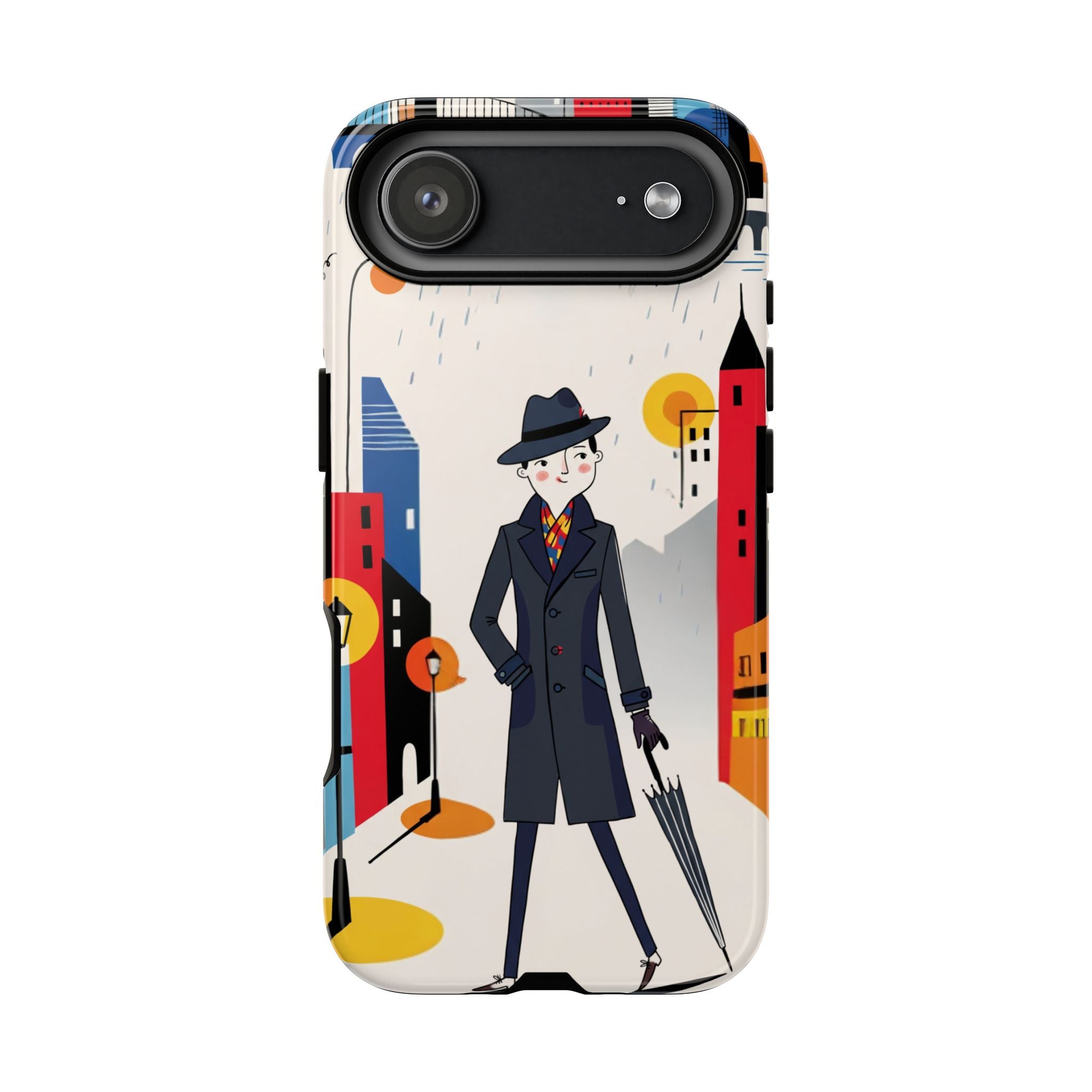 Retro Gentleman in Cityscape Illustration iPhone Case