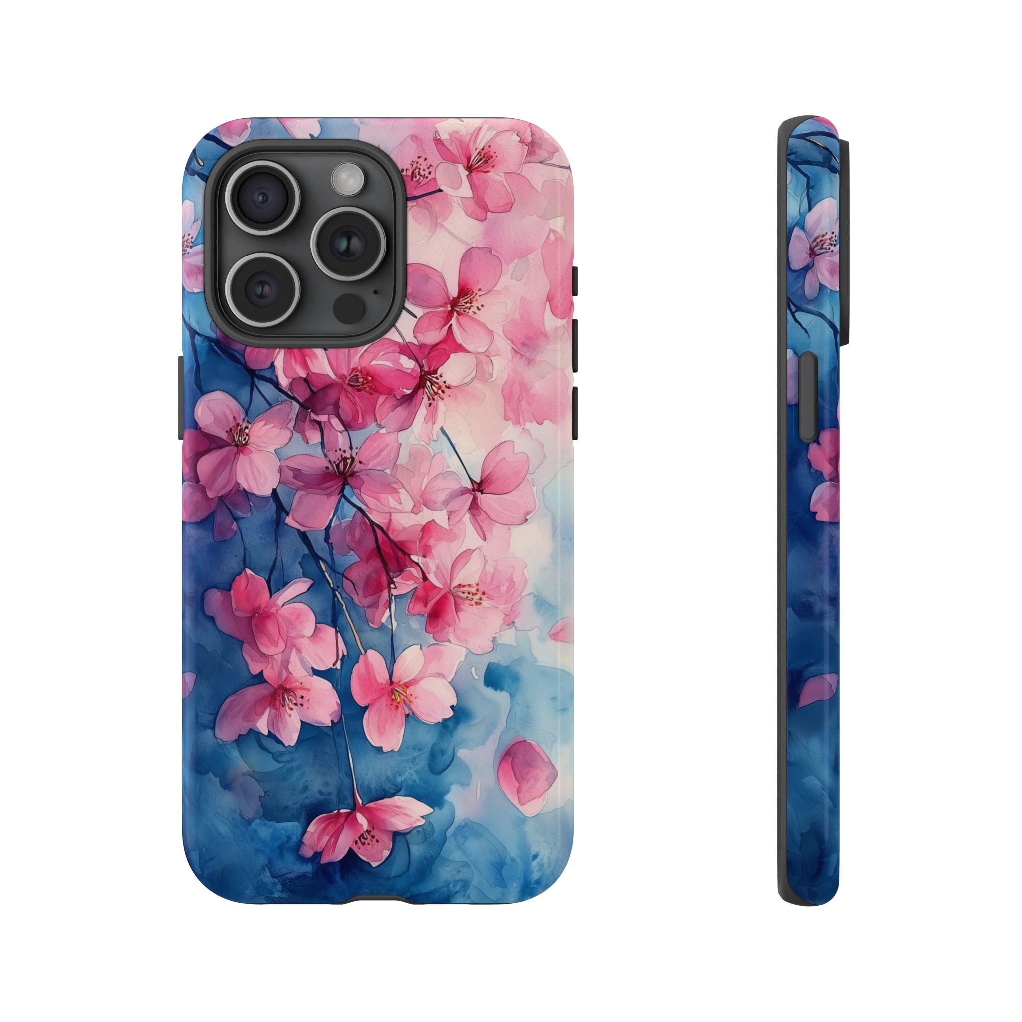 Floral Cherry Blossom iPhone Case | Pink Blue Watercolour