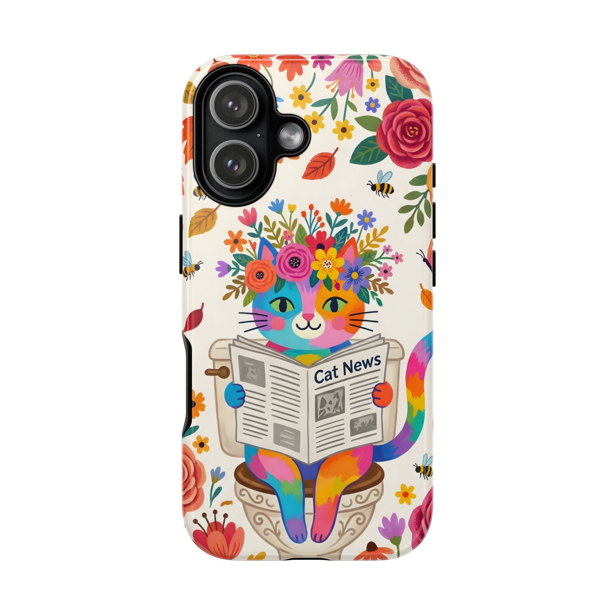 Floral Rainbow Cat iPhone Case | Cat News Design