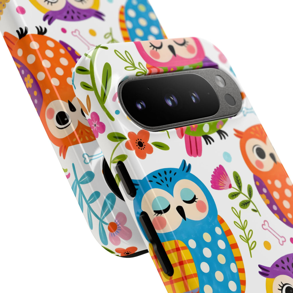 Cute Colorful Owls Google Pixel Phone Case | Cute Owl Pattern Tough Case