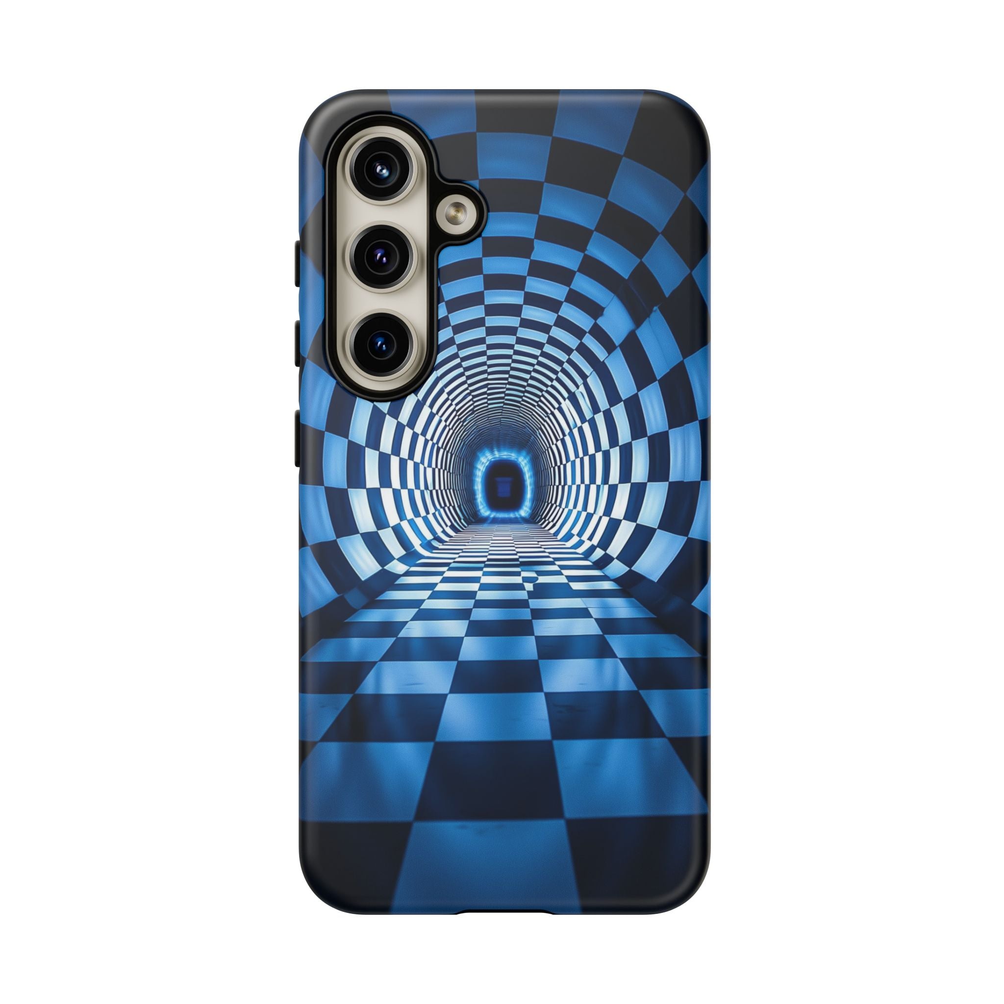 Blue Checkered Tunnel Samsung Galaxy Case — 3D Optical Illusion Tough Case