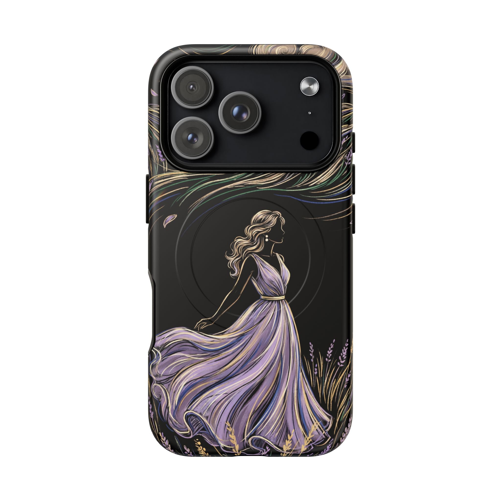 Lavender Breeze MagSafe iPhone Case | Elegant Dancing Woman Floral Protection