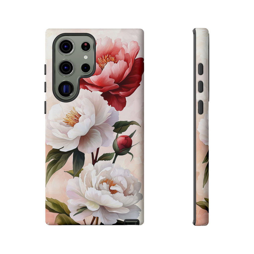 Custodia per Samsung Galaxy con motivo floreale Peony | Rosa bianca vintage