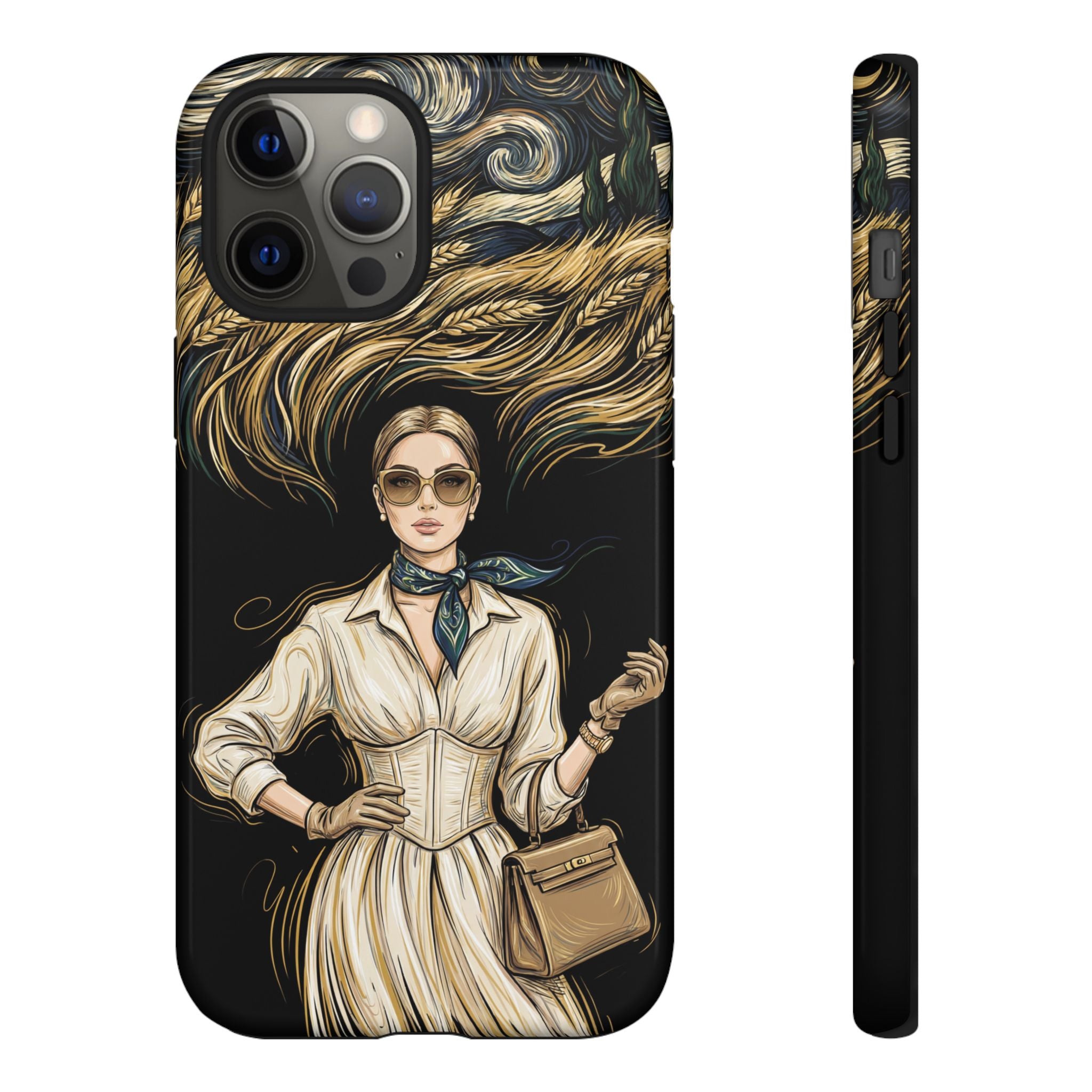Vintage Elegance iPhone Case | Retro Woman with Flowing Golden Hair