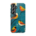 Bird Pattern Tough Samsung Galaxy Phone Case | Colourful Songbirds on Teal Background