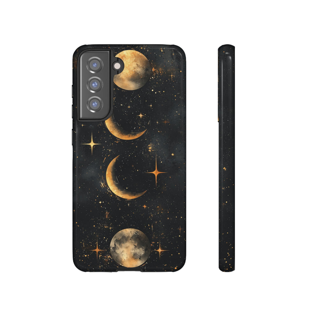 Celestial Moon Phases Tough Samsung Galaxy Case | Gold Crescent & Full Moon Galaxy Design