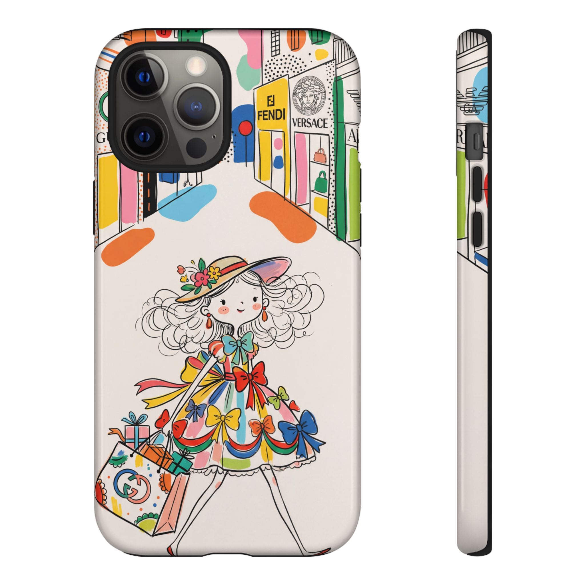 Cute Fashion Girl iPhone Case | Colourful Shopping Street Design