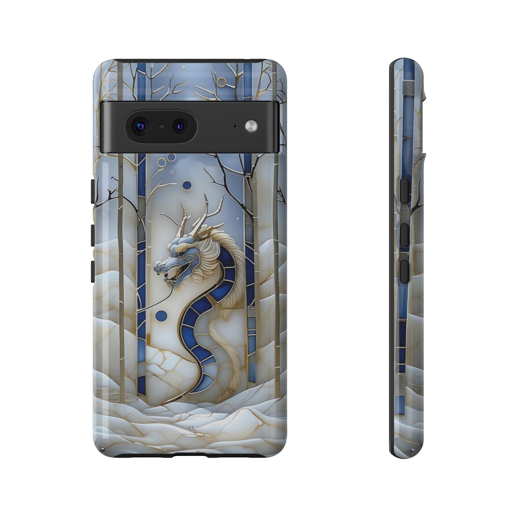 Dragon Stained Glass Google Pixel Case — Blue Winter Forest Protective Cover