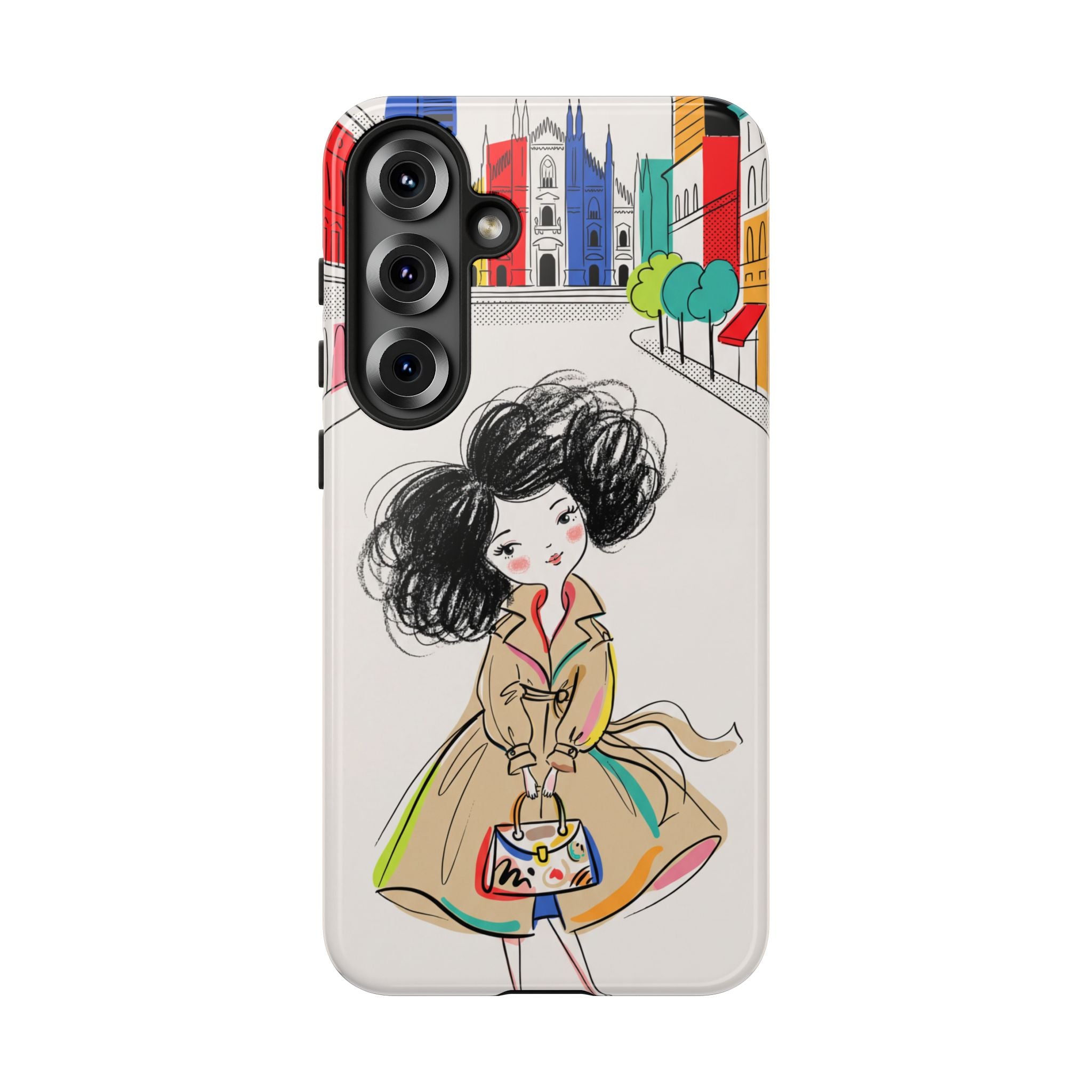 Illustrated Trench Coat Fashion Chic City Girl Samsung Galaxy Phone Case