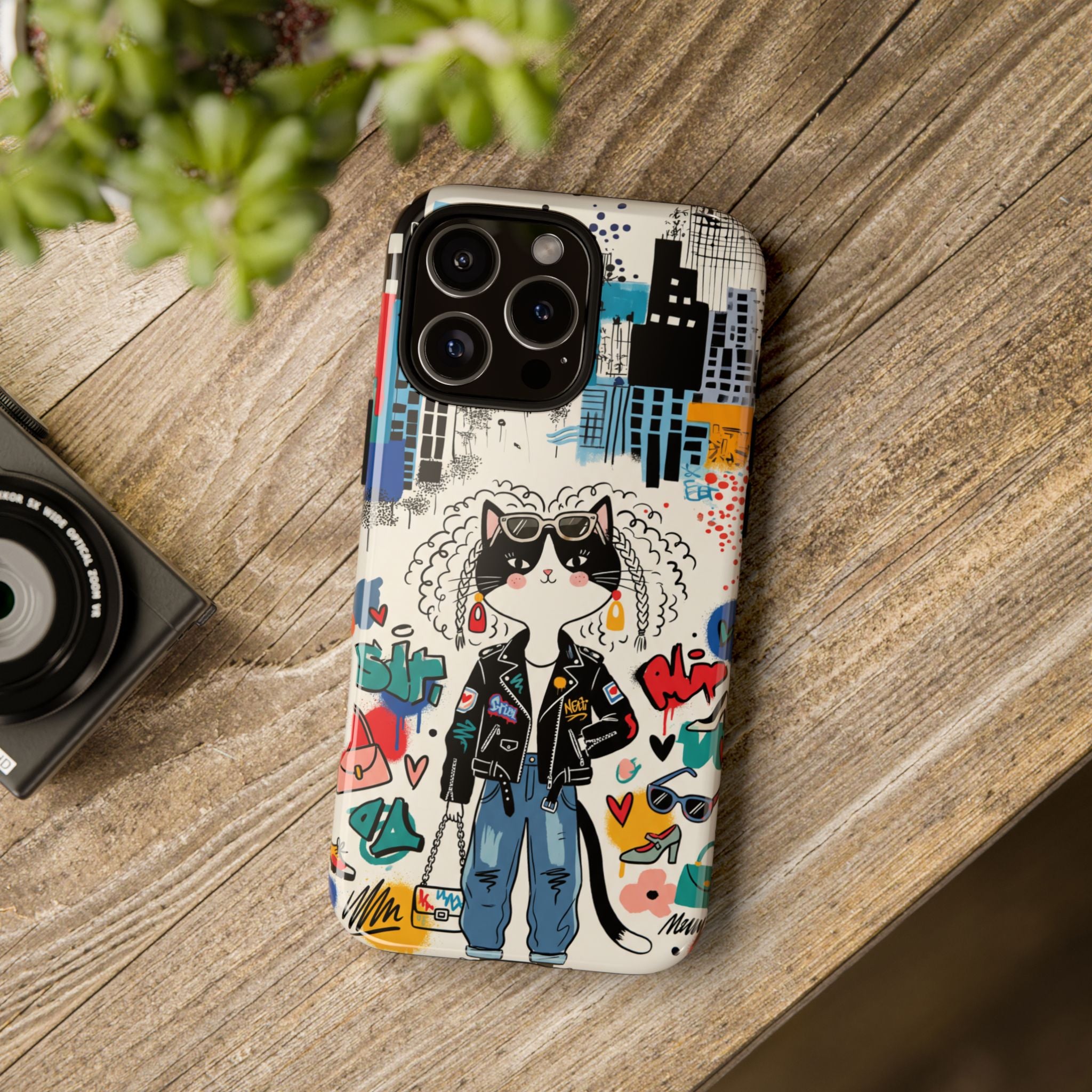 Punk City Cat Graffiti Design iPhone Case