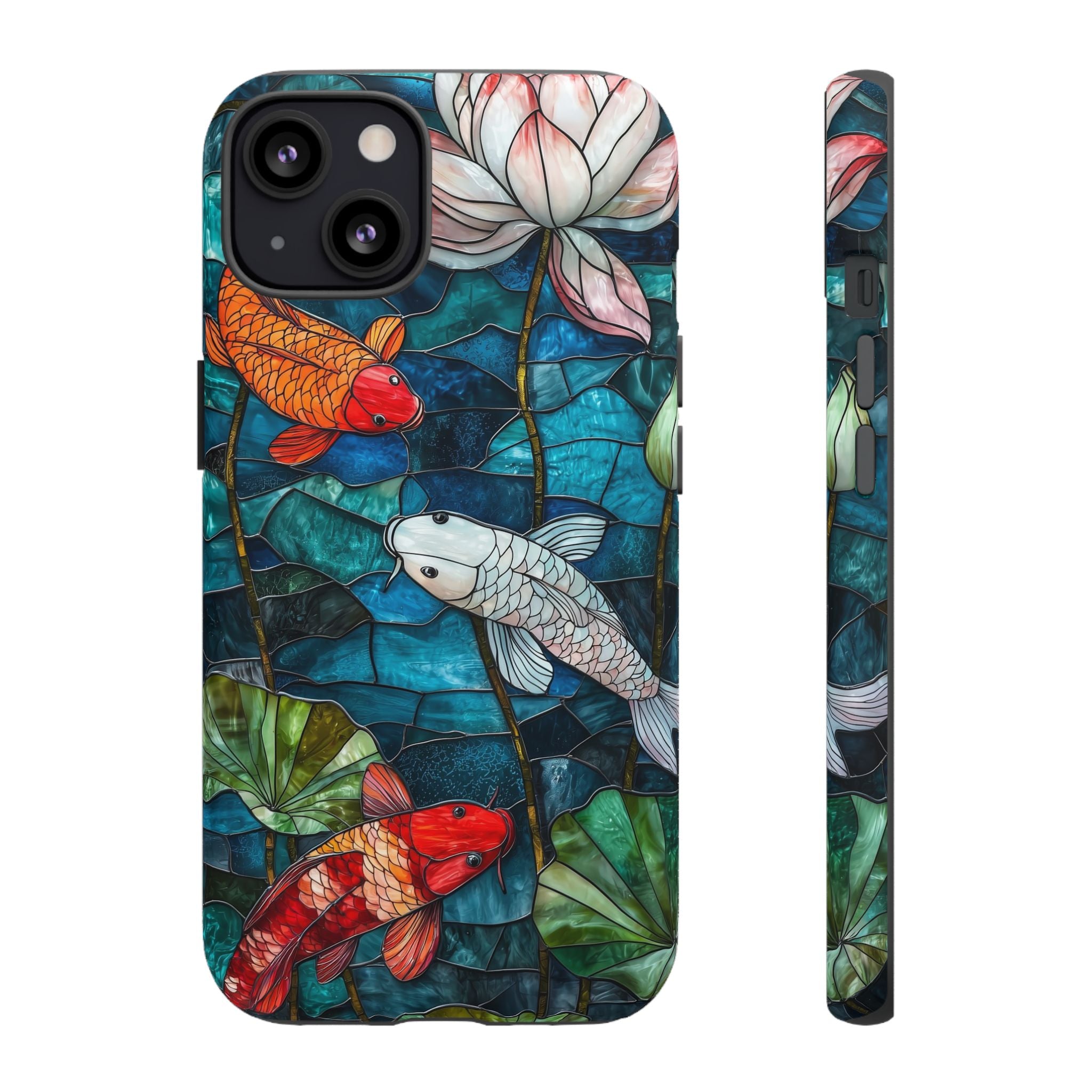 Koi Pond Tough iPhone Case — Stained Glass Lotus & Koi Design