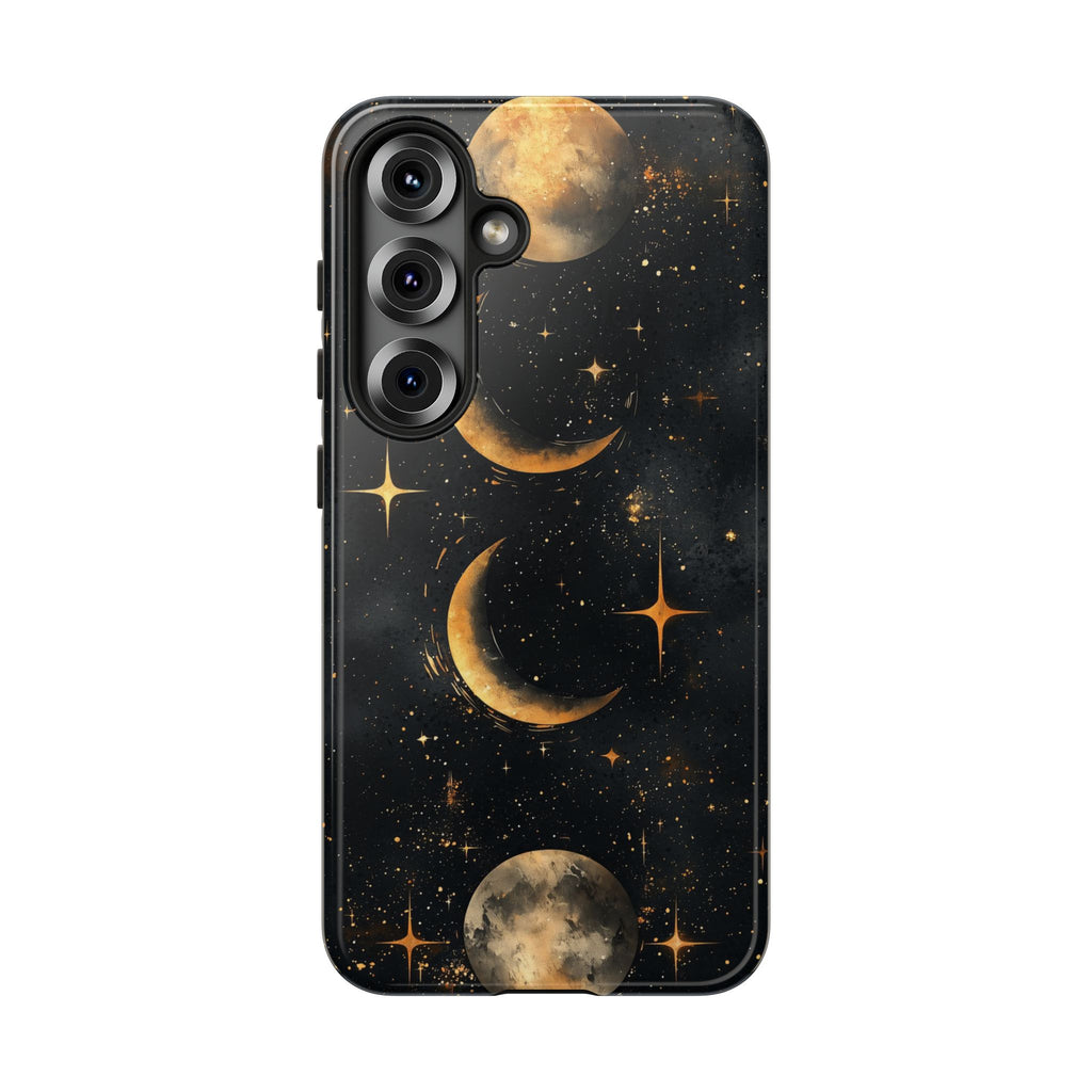 Celestial Moon Phases Tough Samsung Galaxy Case | Gold Crescent & Full Moon Galaxy Design