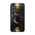 Celestial Moon Phases Tough Samsung Galaxy Case | Gold Crescent & Full Moon Galaxy Design