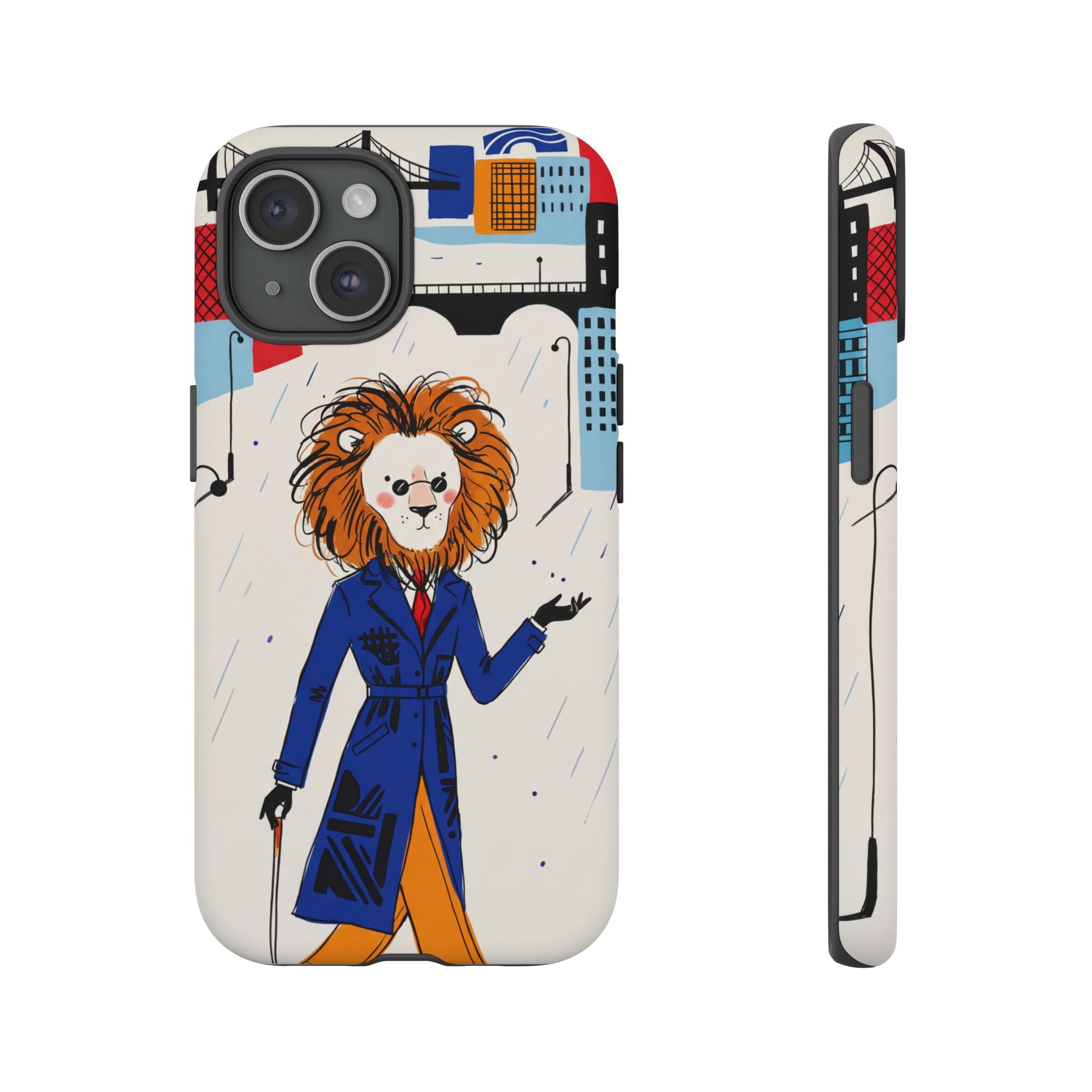 Lion Gentleman iPhone Case | Dapper Lion in City Rain