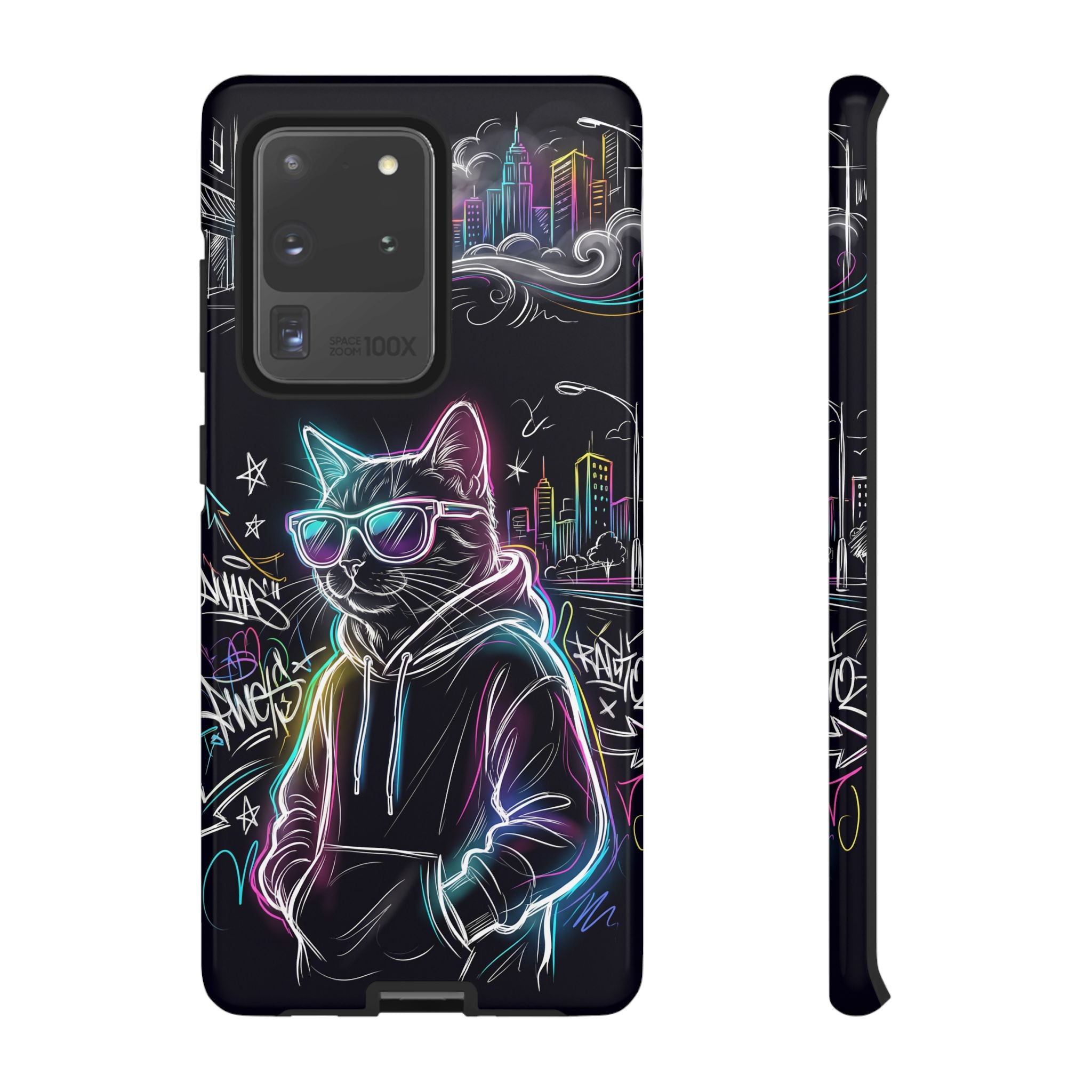 Cool Hoodie Neon Street Cat Samsung Galaxy Phone Case