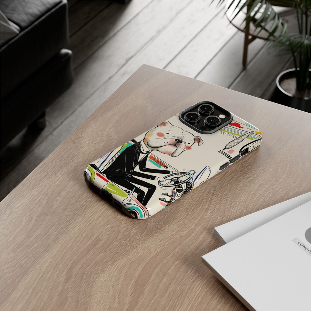 Bulldog Driver iPhone Case | Cute Retro Dog Illustration