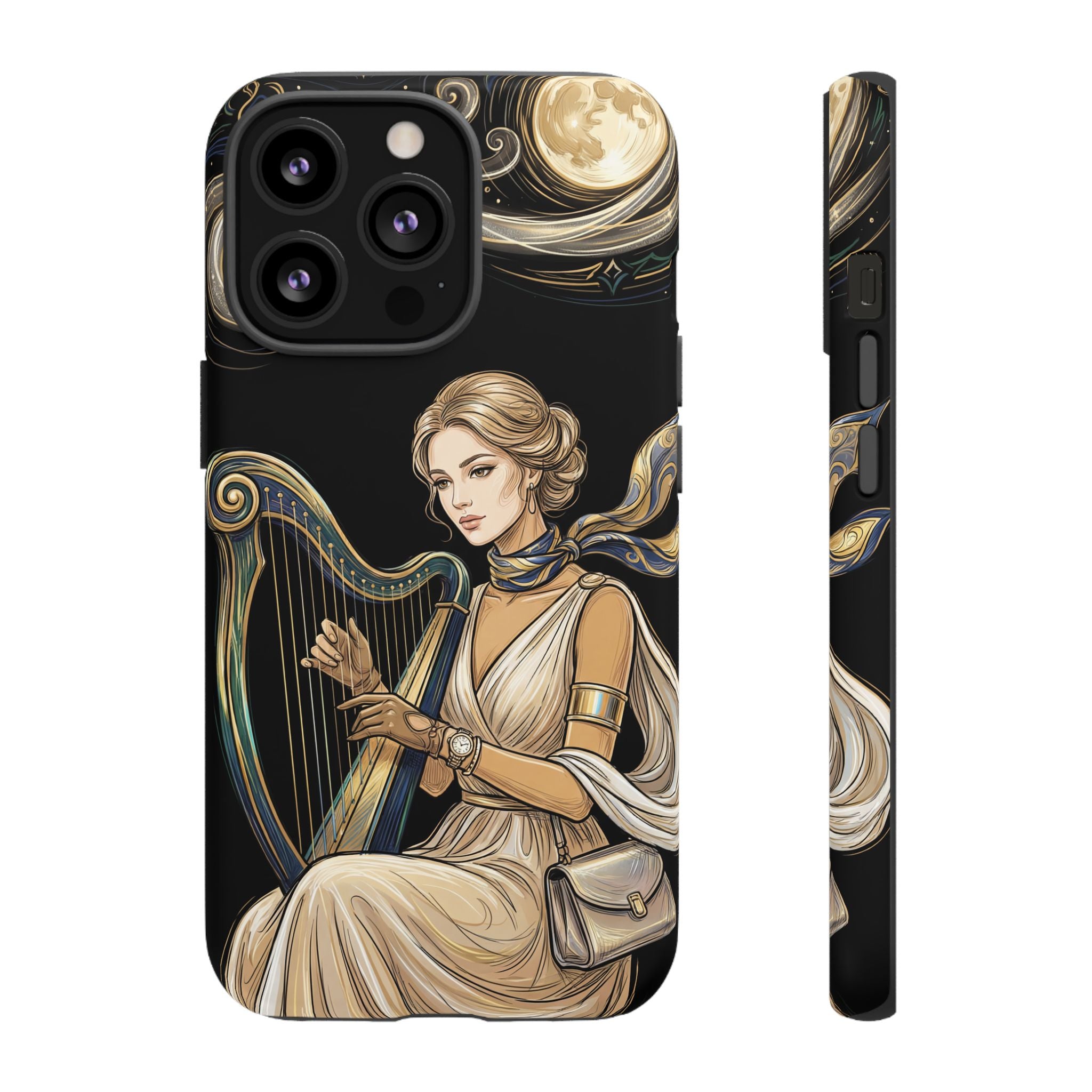 Moonlit Harp iPhone Case | Vintage Goddess Musician Art