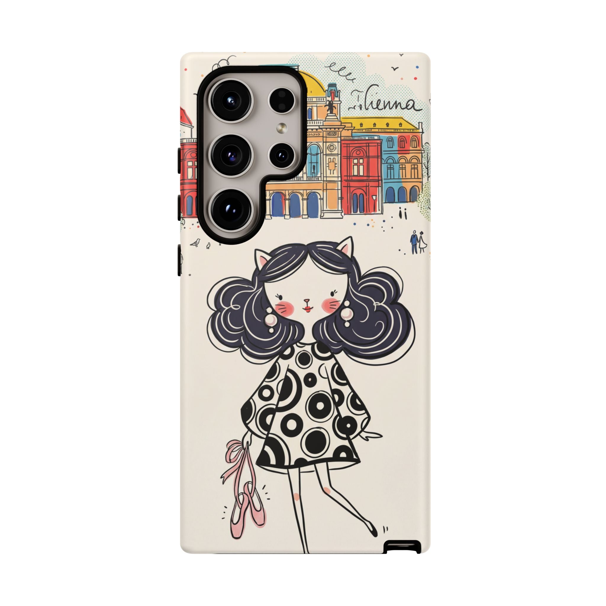 Cute Parisian Cat Girl Samsung galaxy Phone Case | Ballet Slippers Illustration Tough Case