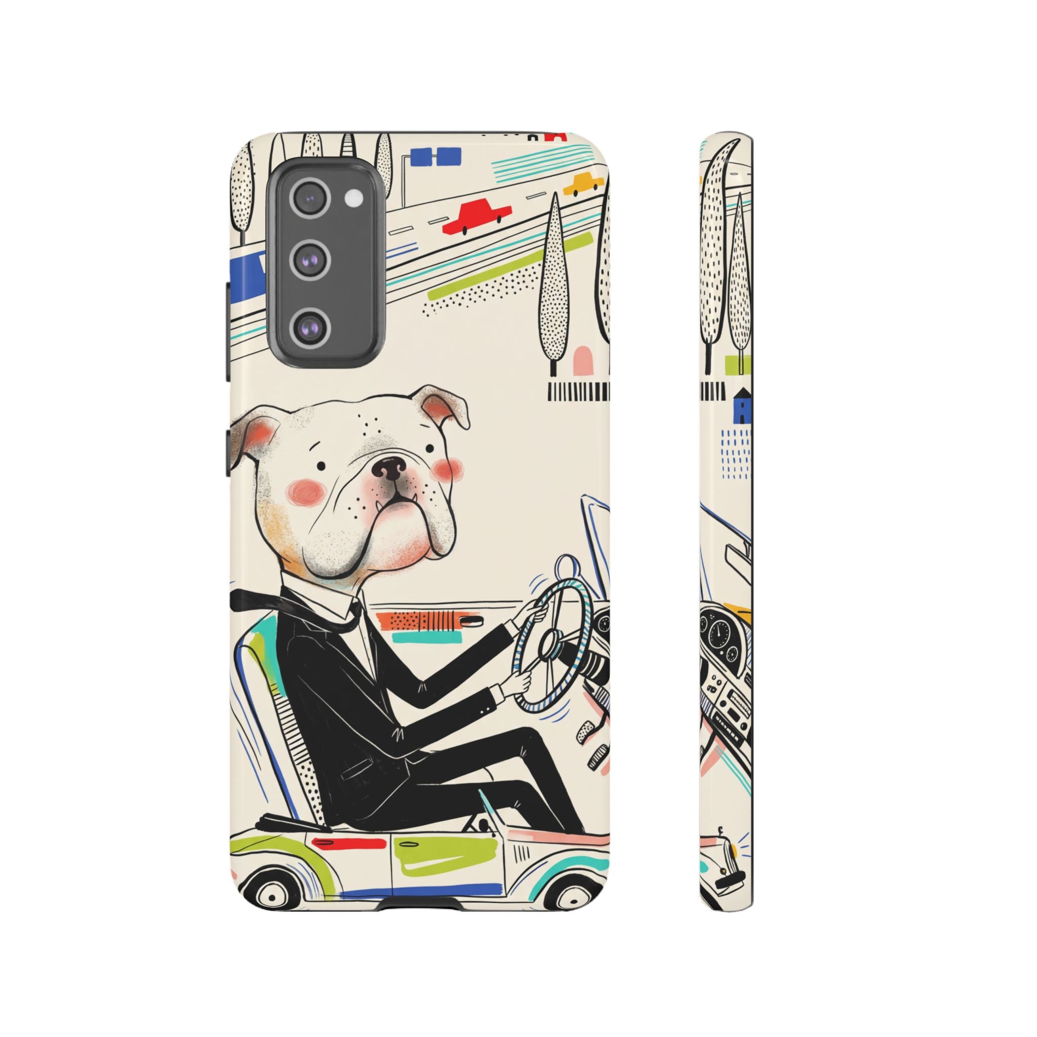 Bulldog Driver Samsung Galaxy Phone Case | Cute Retro Dog Illustration