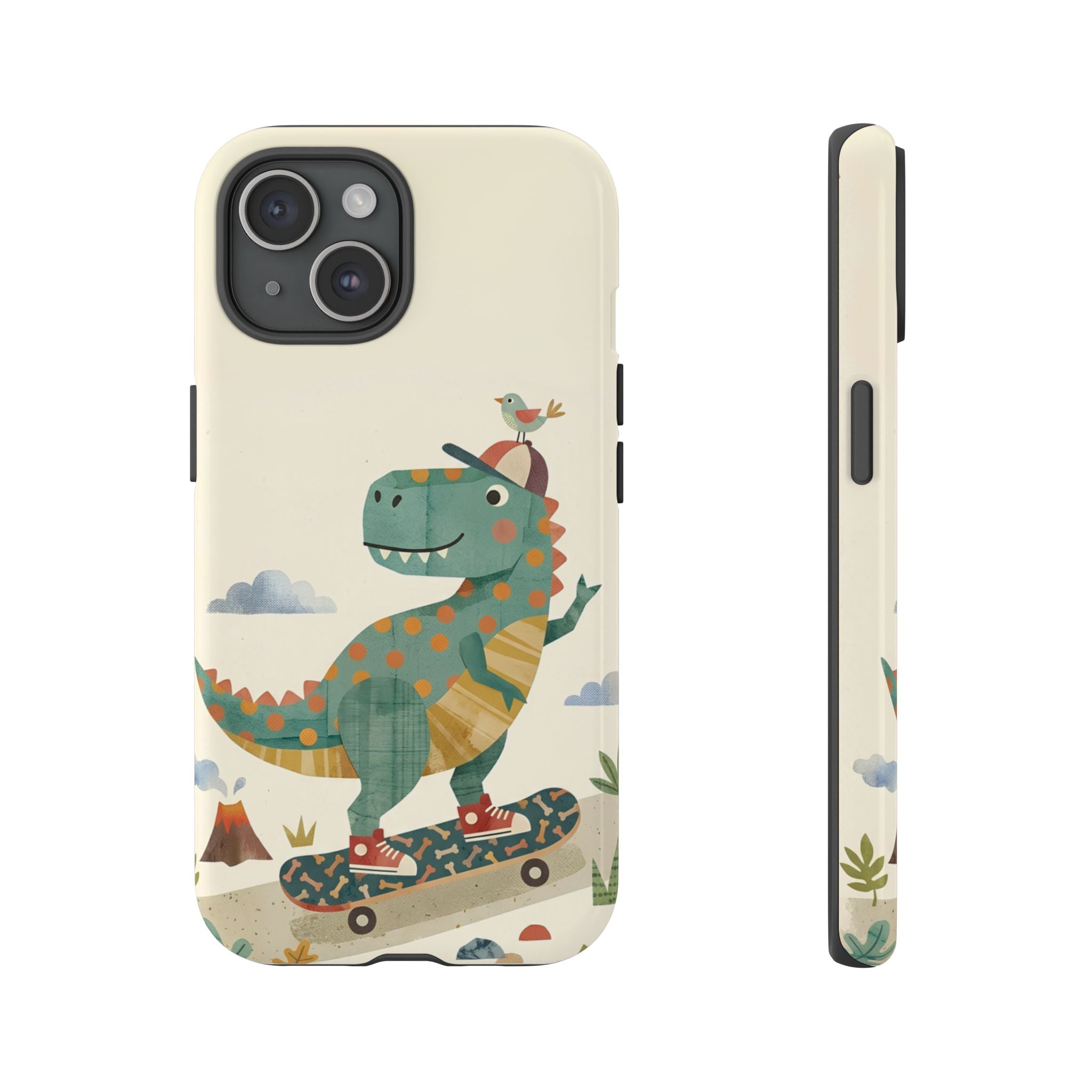 Cute Skateboarding Dinosaur Tough iPhone Case | Vintage Kid Aesthetic T Rex Cover