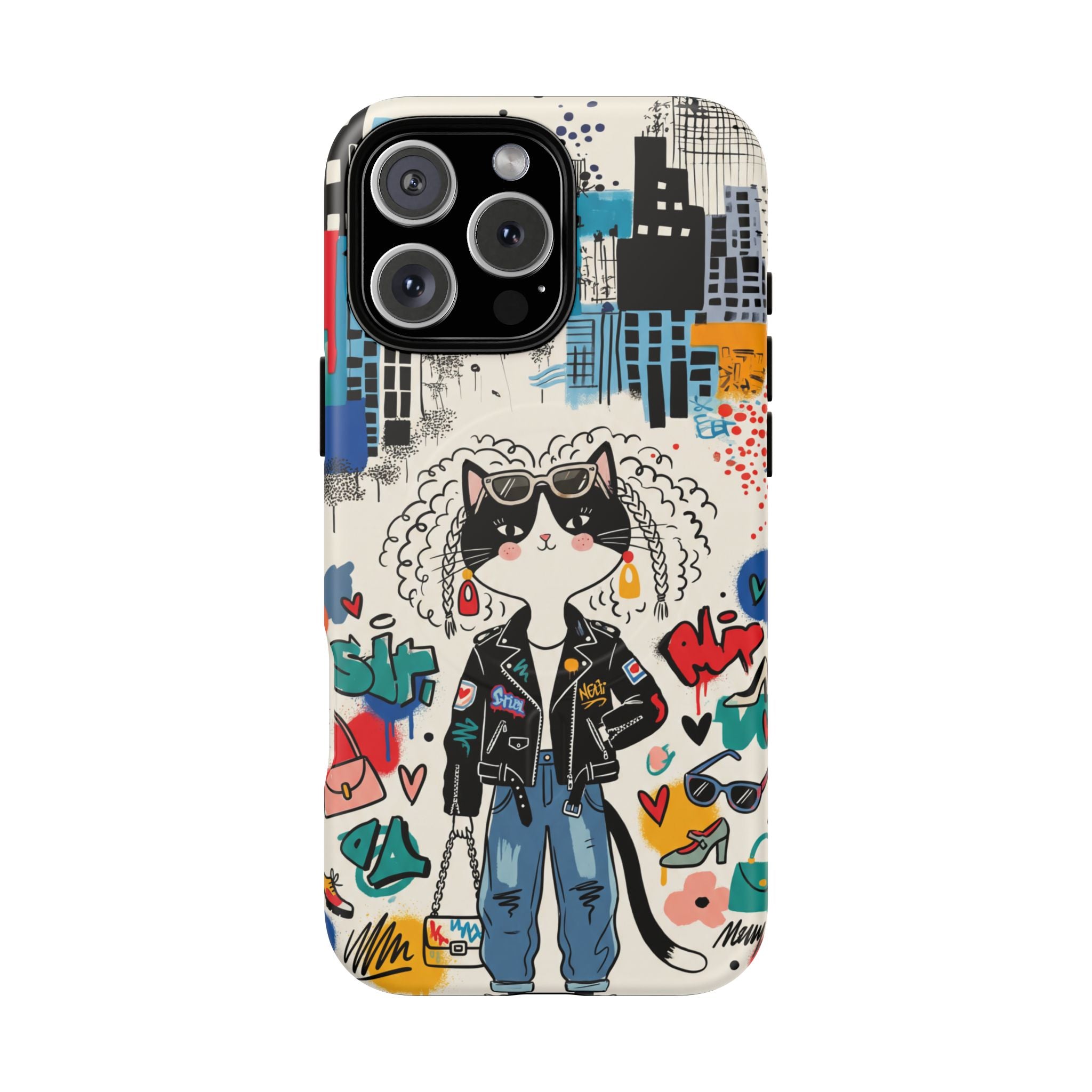 Punk City Cat Graffiti Design MagSafe iPhone Case