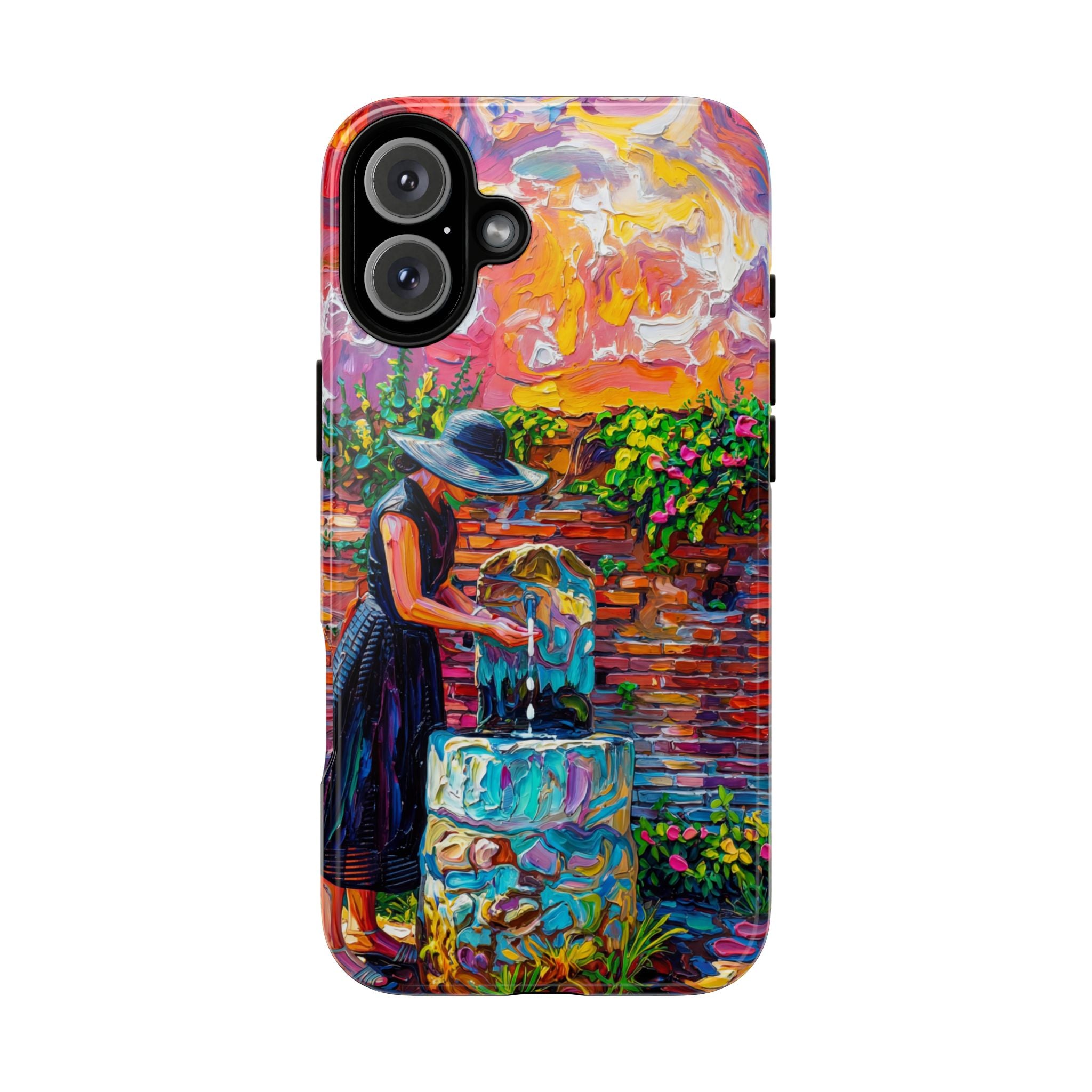 Artistic Garden iPhone Case | Woman at Fountain Colourful Painterly Design