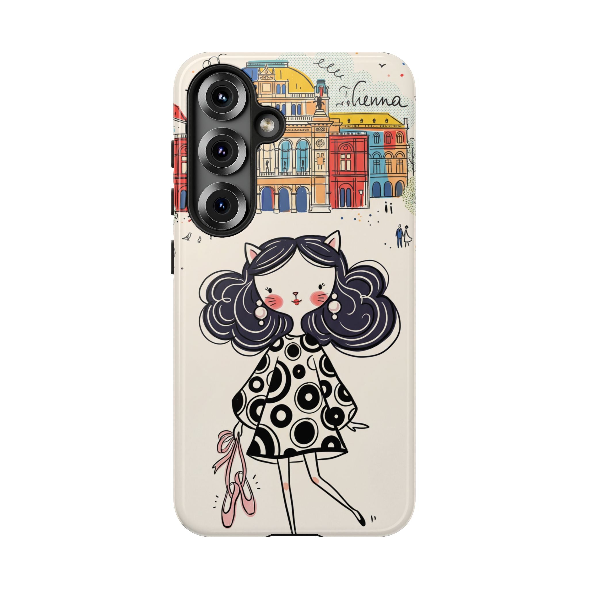 Cute Parisian Cat Girl Samsung galaxy Phone Case | Ballet Slippers Illustration Tough Case