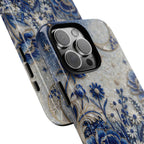 Cover iPhone Luna Floreale Blu | Custodia Protettiva Vintage Motivo Botanico Notturno