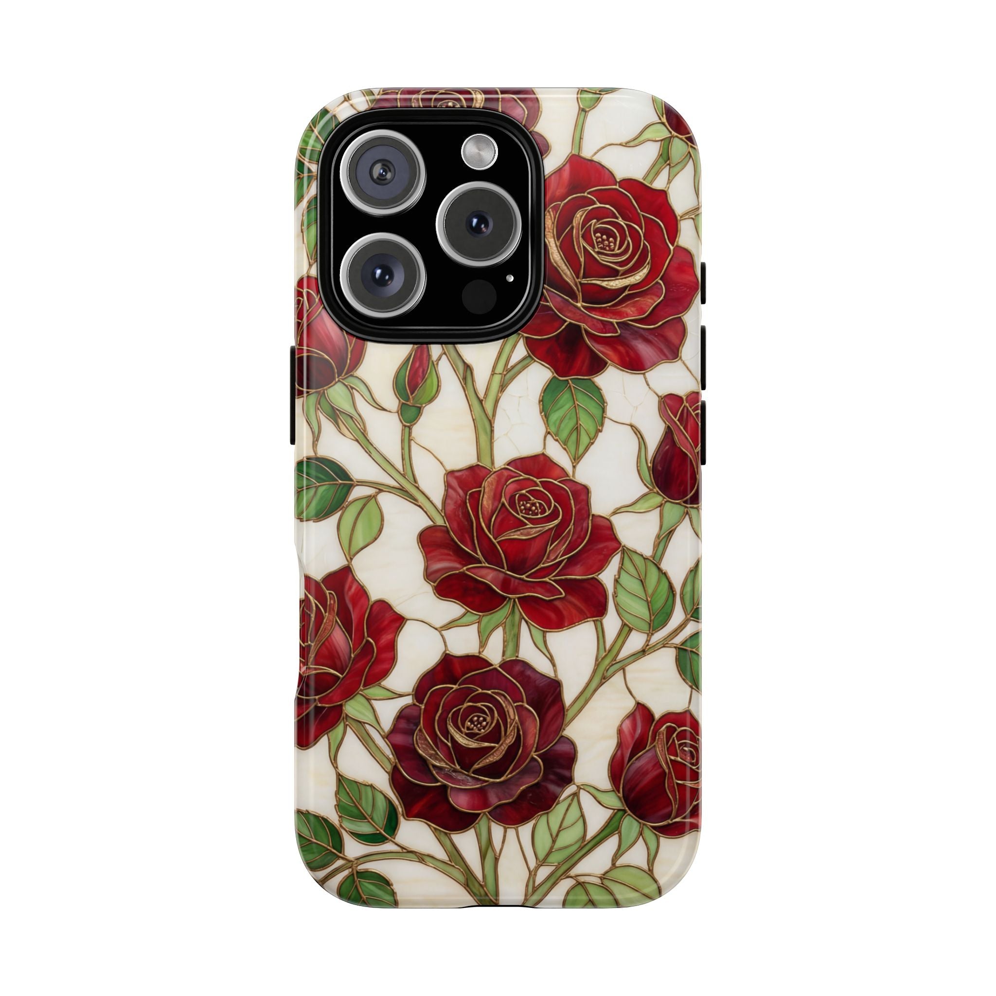 Red Rose Pattern Tough iPhone Case — Vintage Floral iPhone Protection