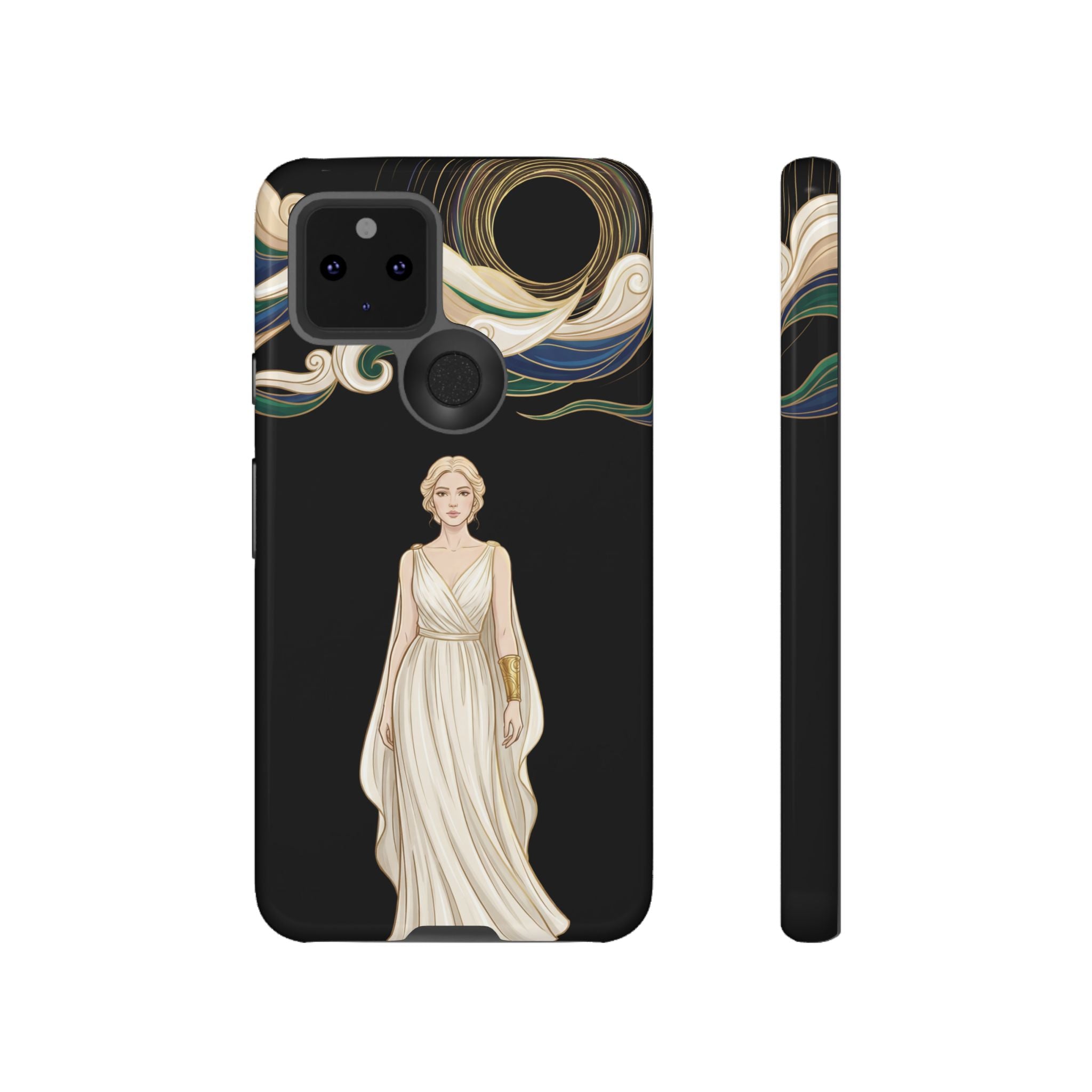 Art Nouveau Goddess Google Pixel Phone Case | Elegant Woman Illustration on Black