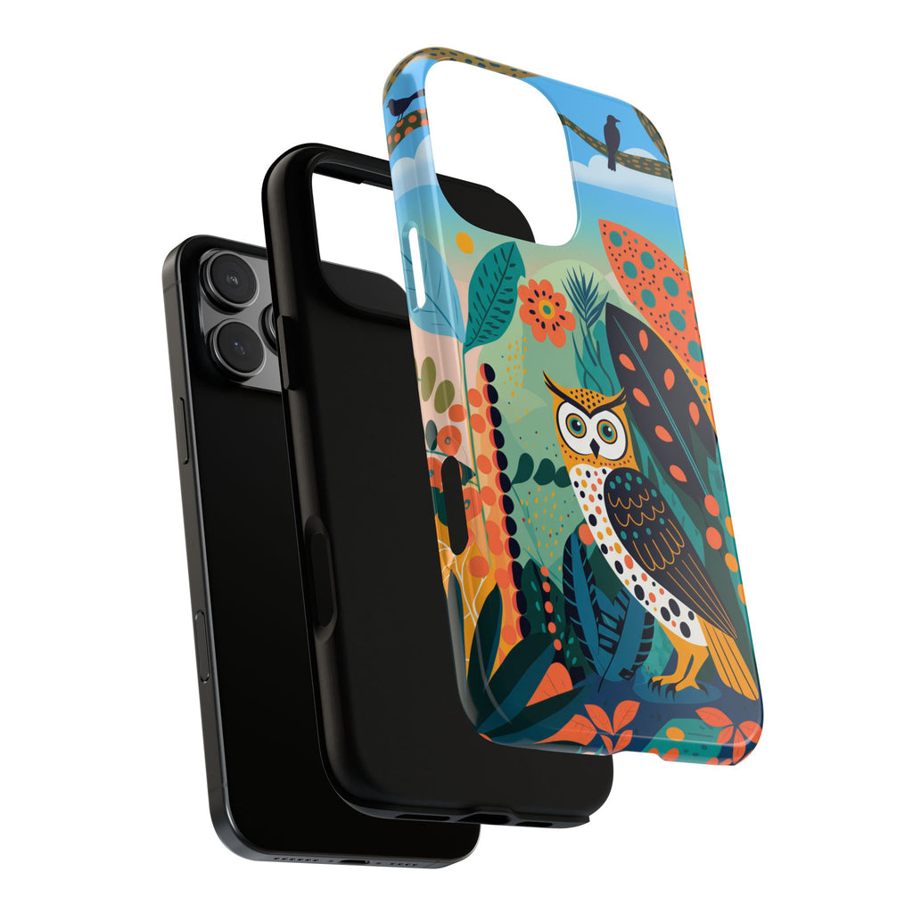 Custodia iPhone Gufo Colorato con Motivo Botanico Forestale