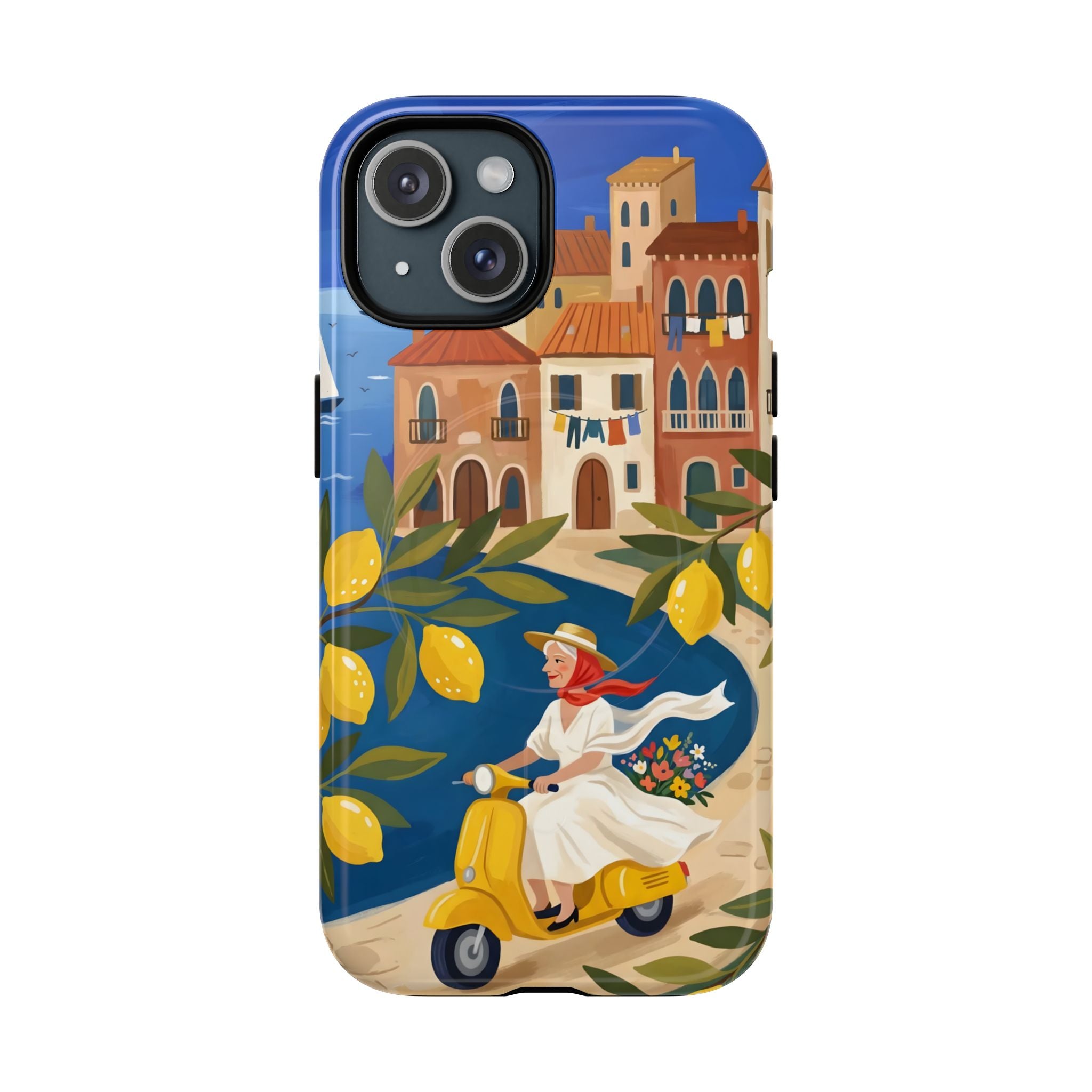 Lemon Coast Scooter MagSafe iPhone Case | Mediterranean Vespa Travel Design