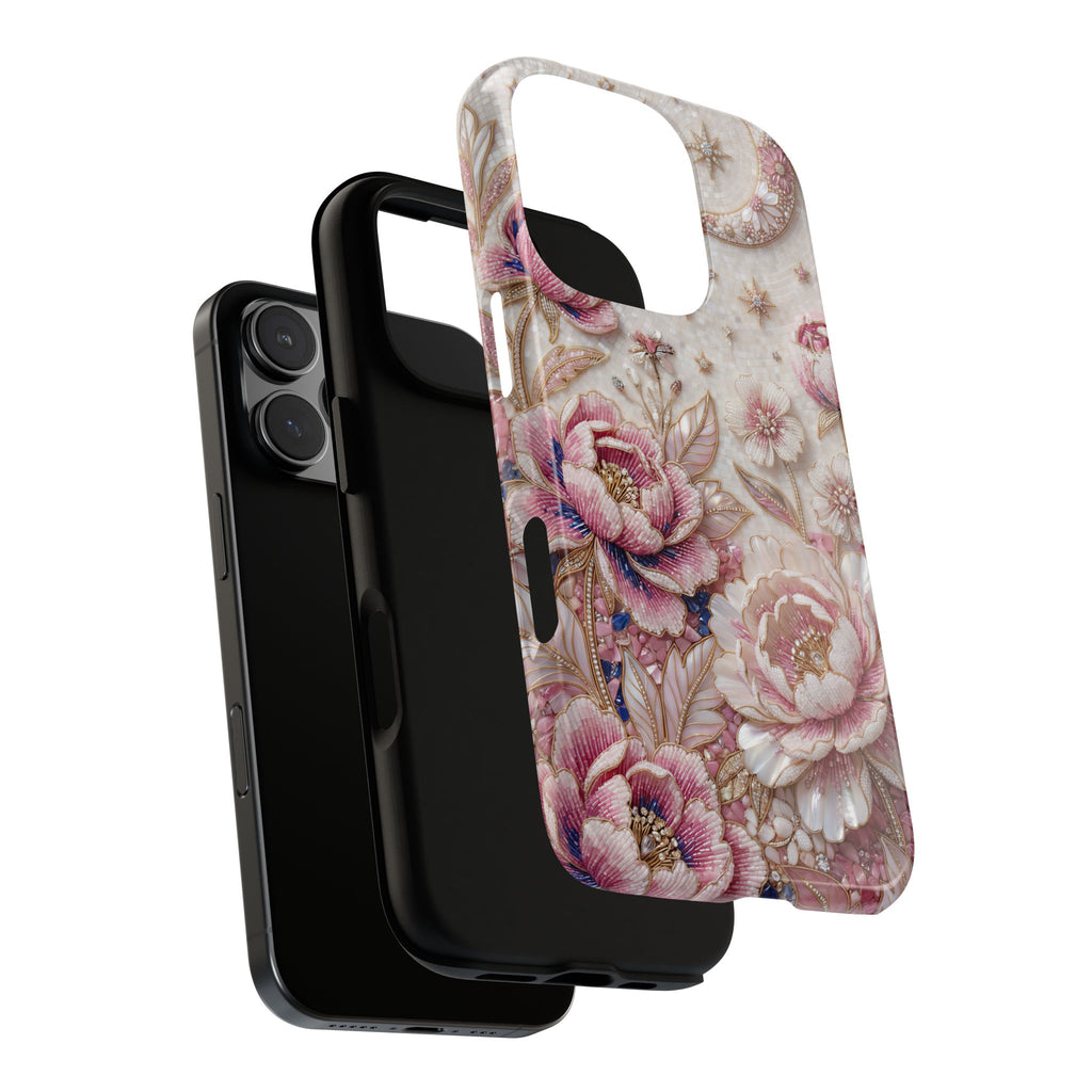 Custodia Floreale per Telefono Robusta Luna | Cover Protettiva Peonia Rosa Vintage