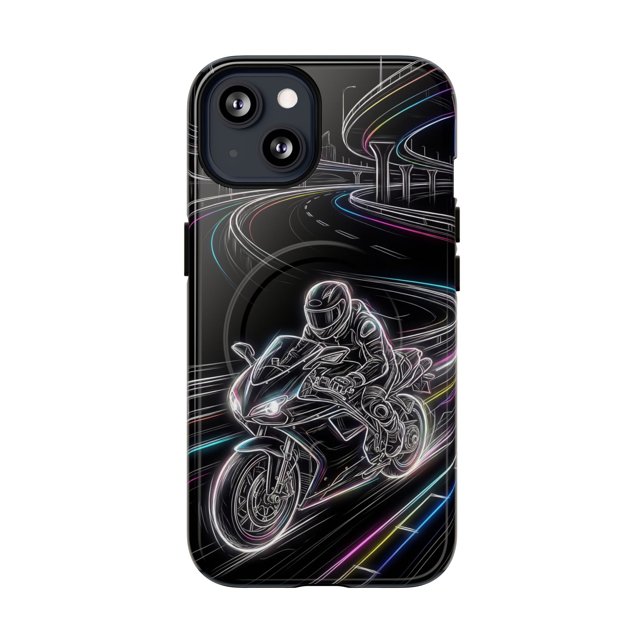 Neon Night Rider MagSafe iPhone Case | Motorcycle Racing Protective Cover