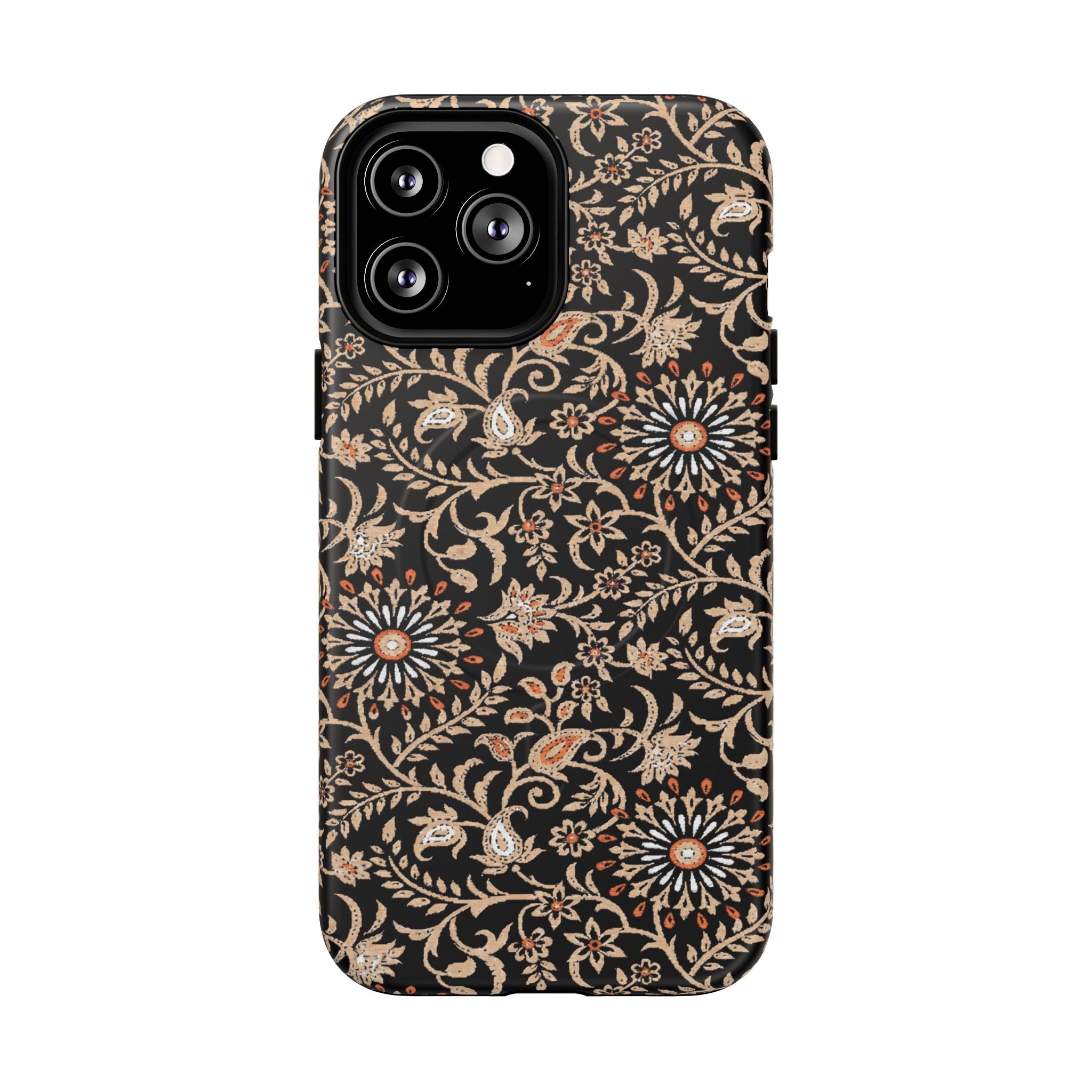 Batik Floral Black Ornate Daisies MagSage Tough iPhone Case