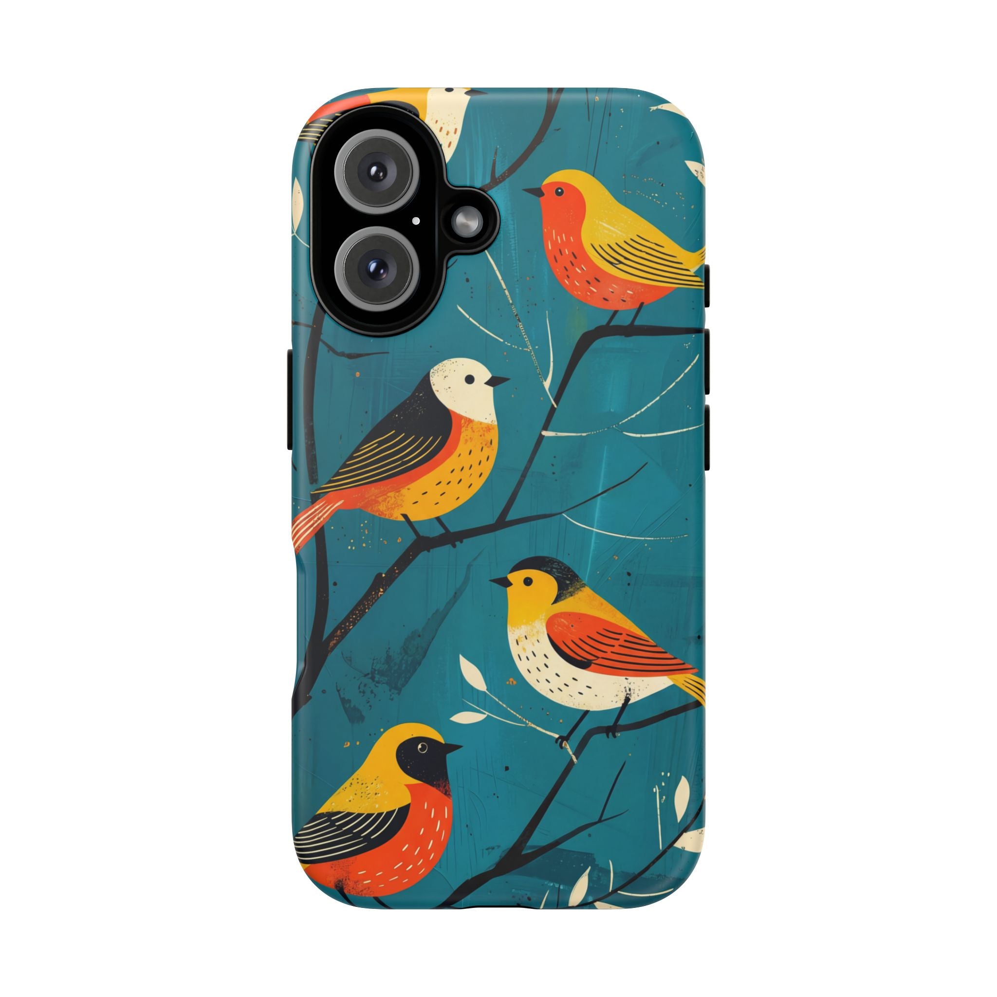 Bird Pattern Tough iPhone Case | Colourful Songbirds on Teal Background