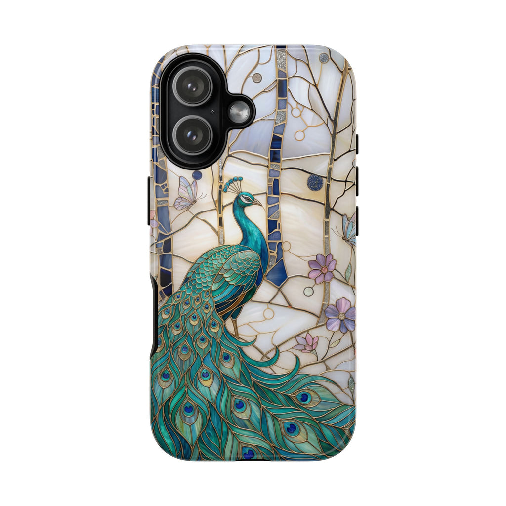 Custodia per iPhone con pavone in vetro colorato